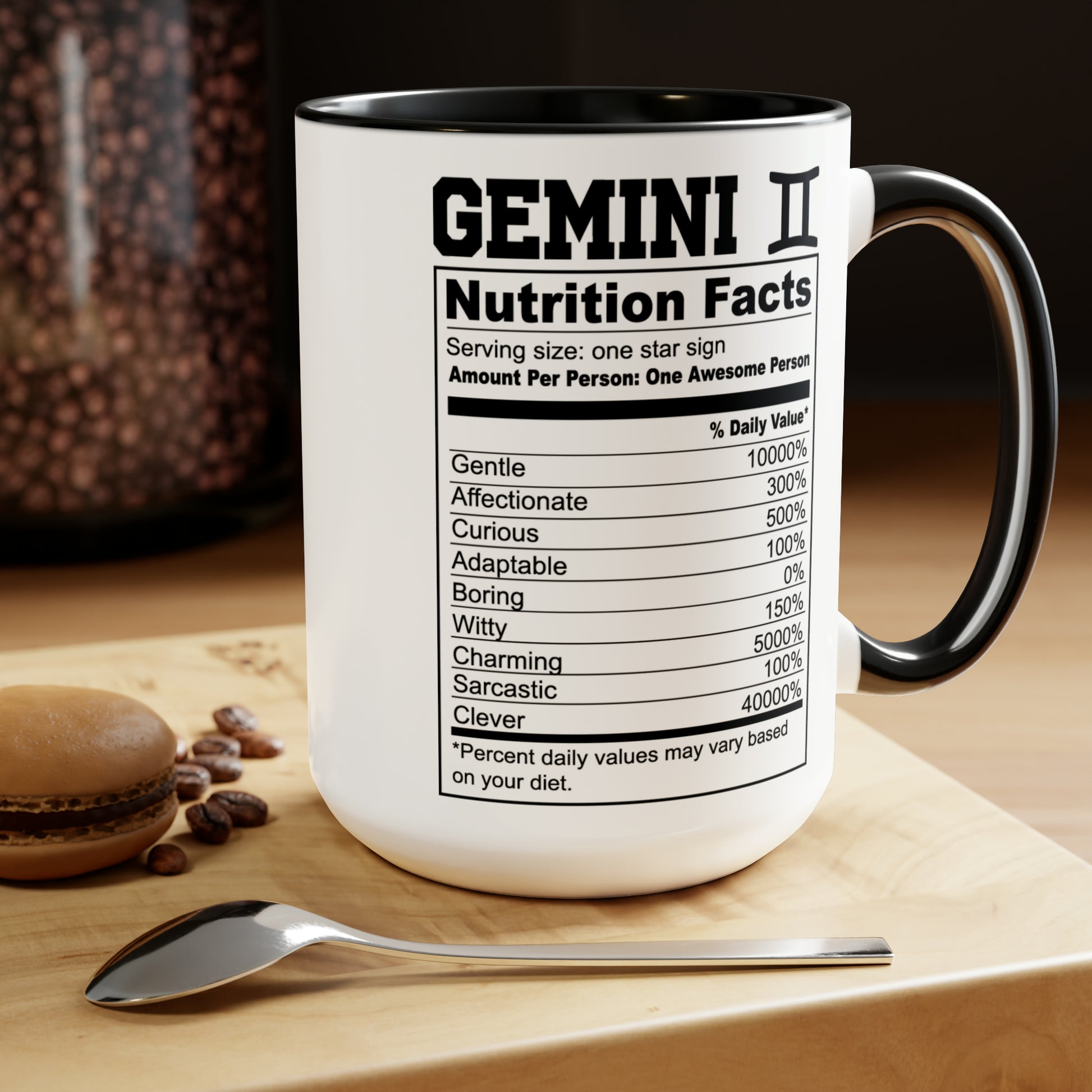 Gemini Tarot Card Coffee Mug - Double Sided Black Accent Ceramic 15oz by TheGlassyLass.com