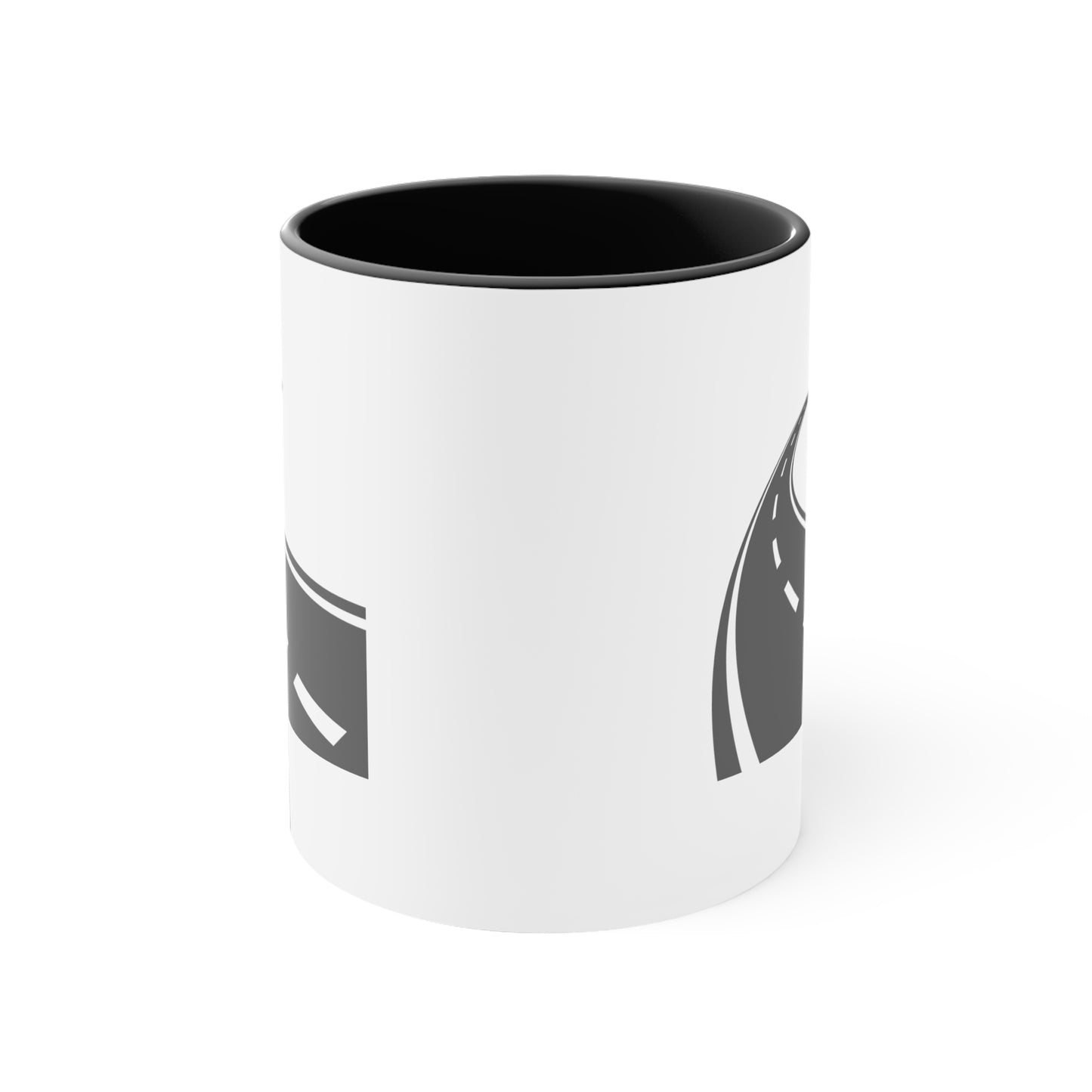 Long and Winding Road Coffee Mug - Double Sided Black Accent White Ceramic 11oz by TheGlassyLass.com