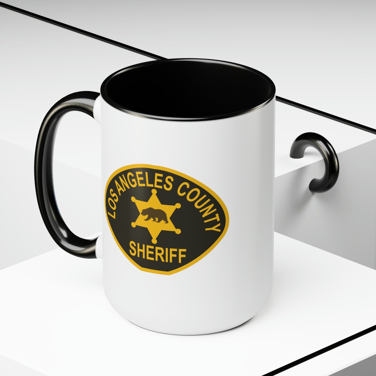 Los Angeles County Sheriff Coffee Mug - Double Sided Black Accent White Ceramic 15oz by TheGlassyLass