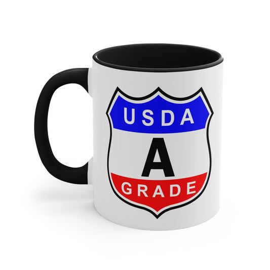 USDA Grade "A" Seal Coffee Mug - Double Sided Black Accent White Ceramic 11oz by TheGlassyLass.com
