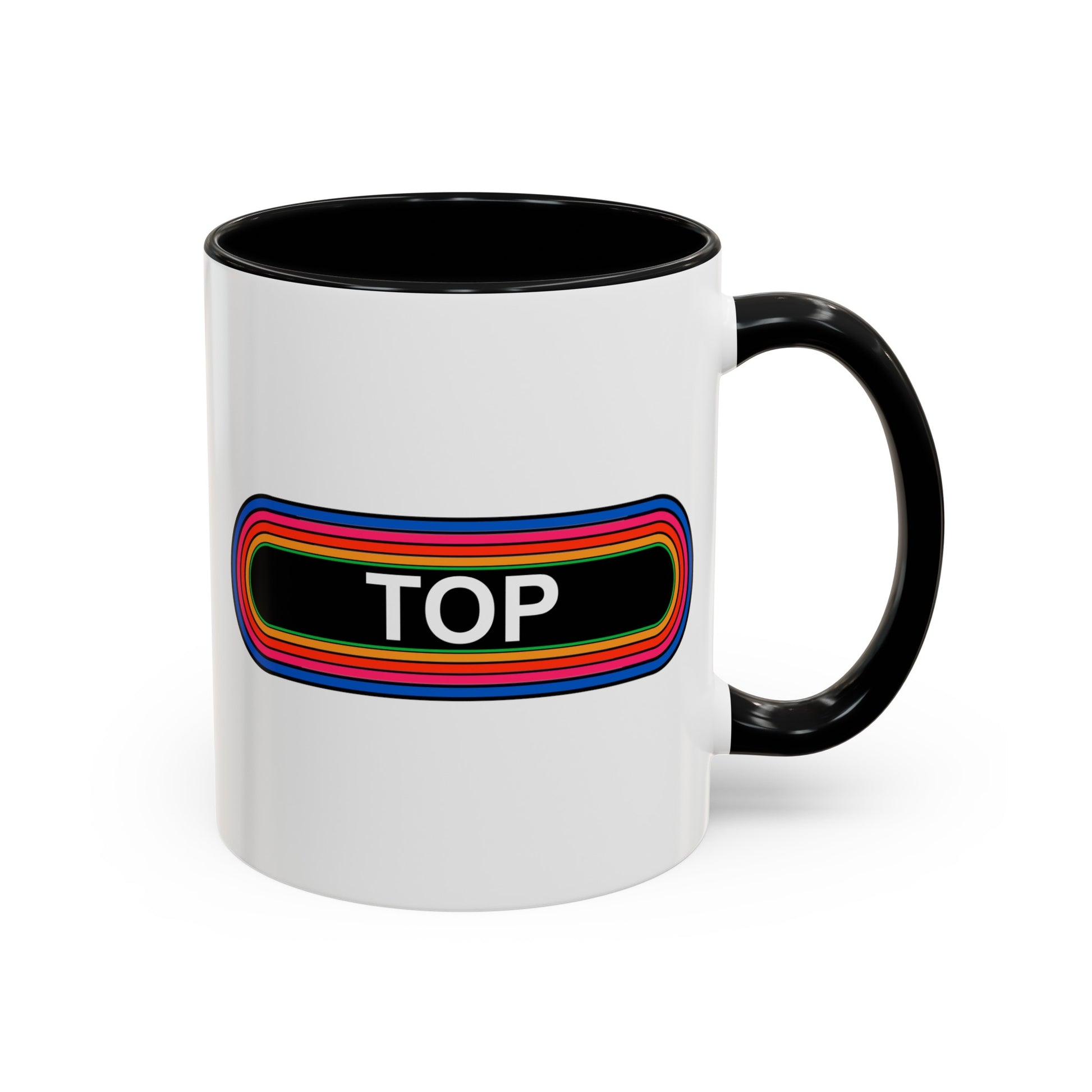 Rainbow TOP Pronouns Coffee Mug - Double Sided Black Accent Ceramic 11oz - by TheGlassyLass.com