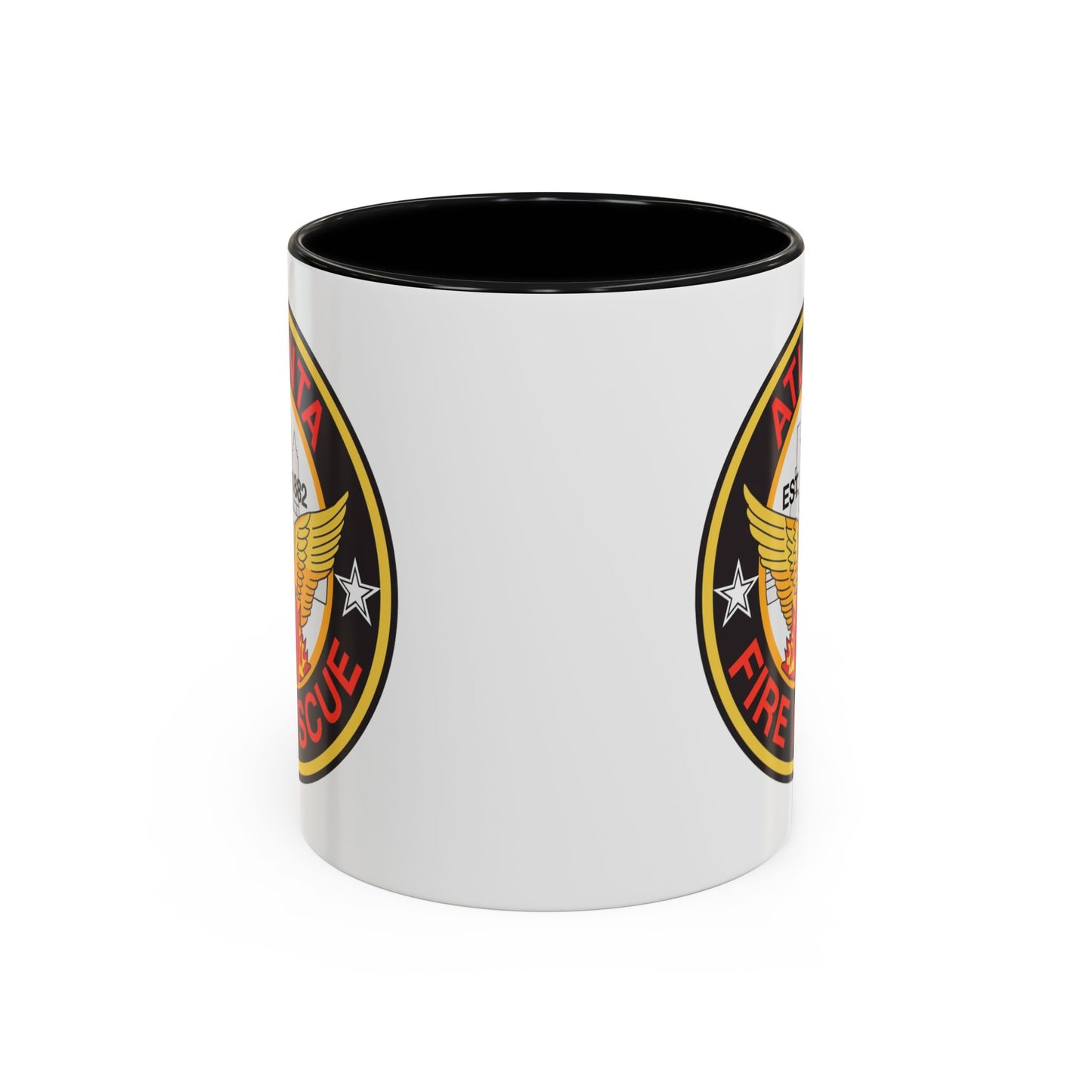 Atlanta Fire Department Coffee Mug - Double Sided Black Accent White Ceramic 11oz by TheGlassyLass