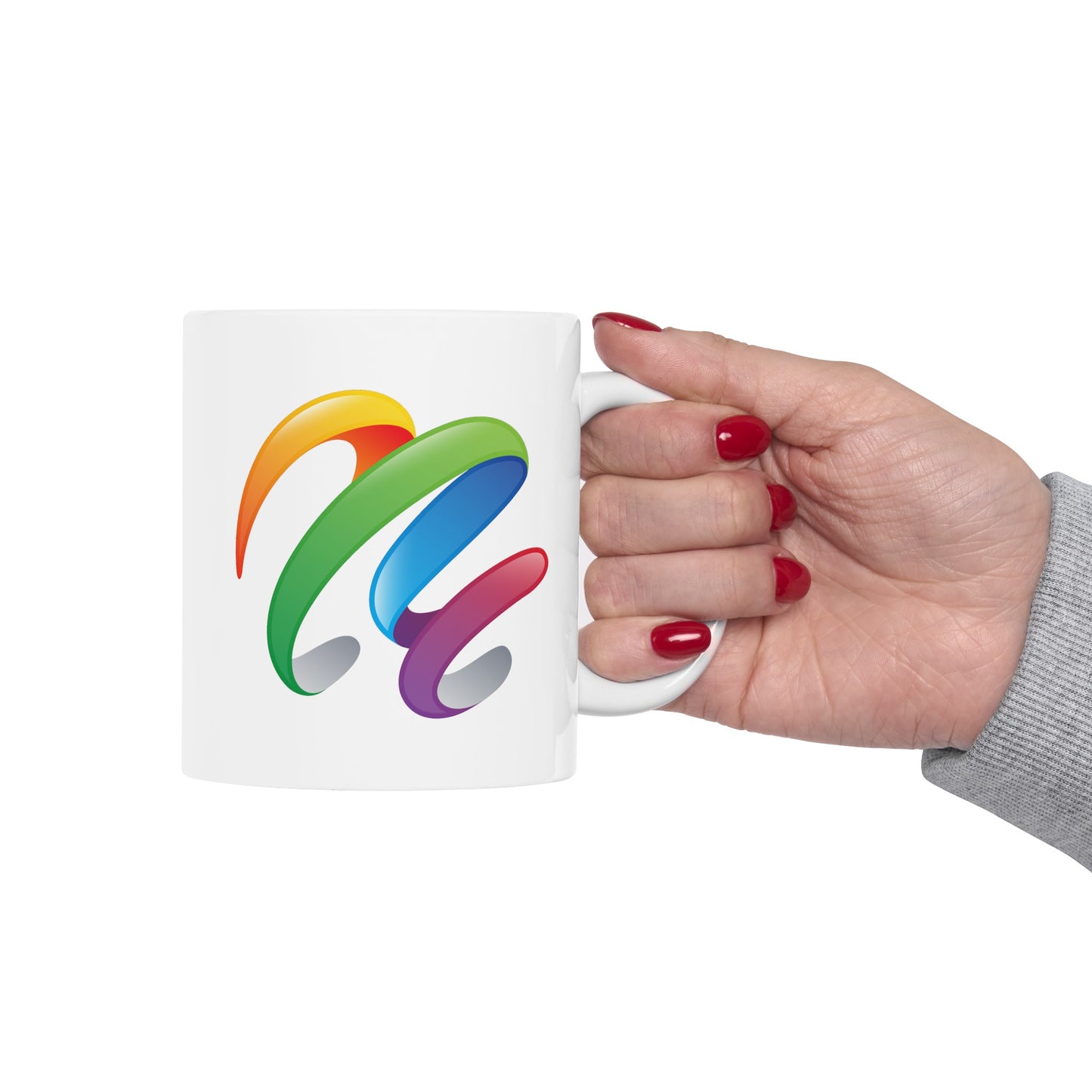 Rainbow Swirl Coffee Mug - Double Sided White Ceramic 11oz by TheGlassyLass.com