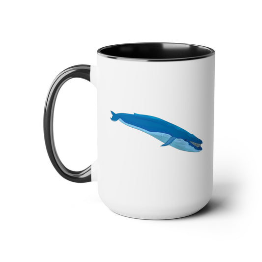 Blue Whale Coffee Mugs - Double Sided Black Accent White Ceramic 15oz by TheGlassyLass.com