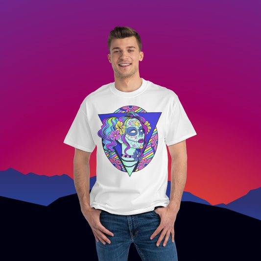 Sugar Skull T-Shirt: (Hanes Beefy-T 100% Preshrunk Cotton) Custom Printed by TheGlassyLass.com