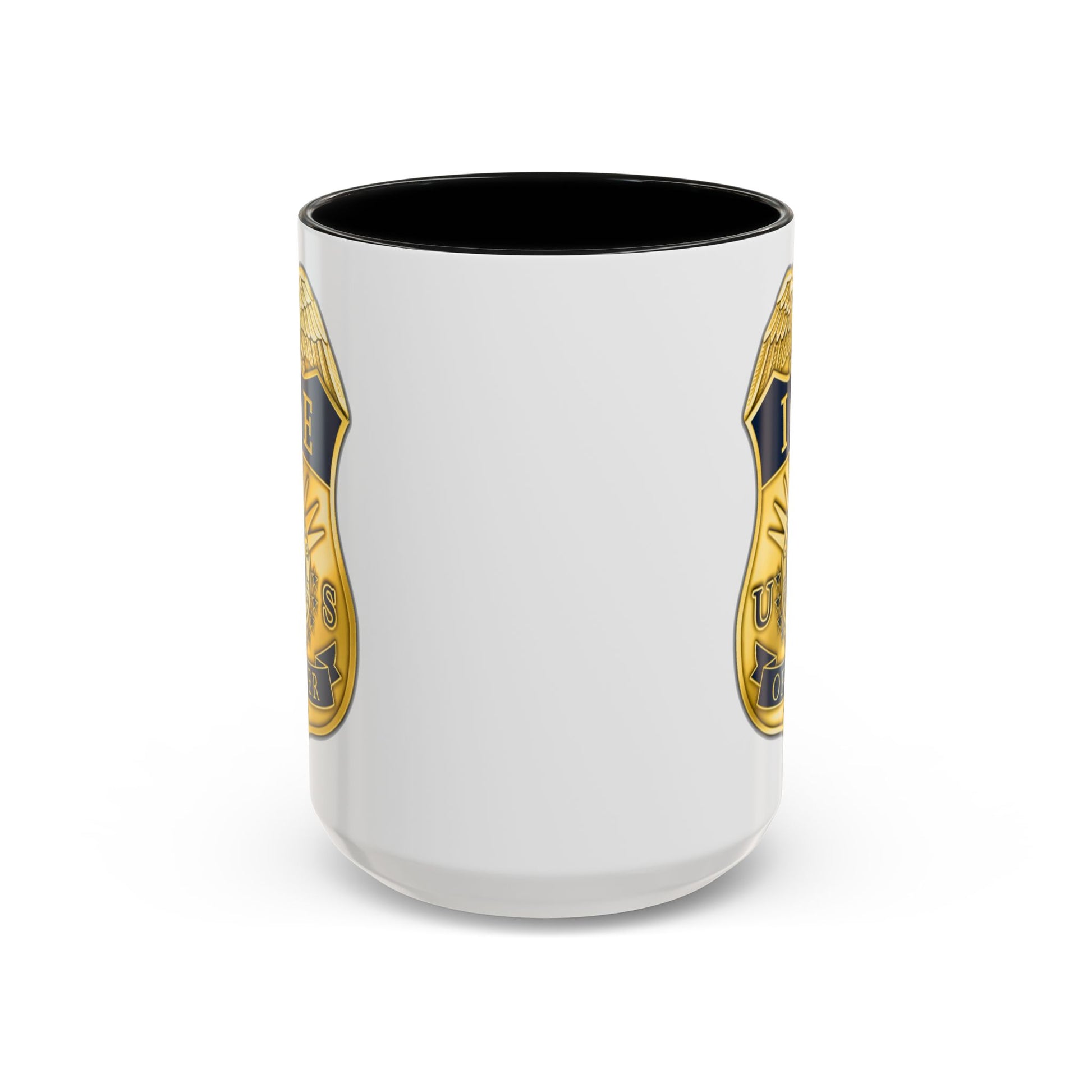 ICE Immigration and Customs Enforcement Badge Coffee Mug - Double Sided Black Accent White Ceramic 15oz by TheGlassyLass.com