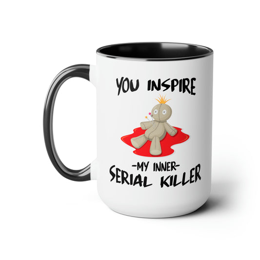 Serial Killer Coffee Mug - Double Sided Black Accent White Ceramic 15oz by TheGlassyLass