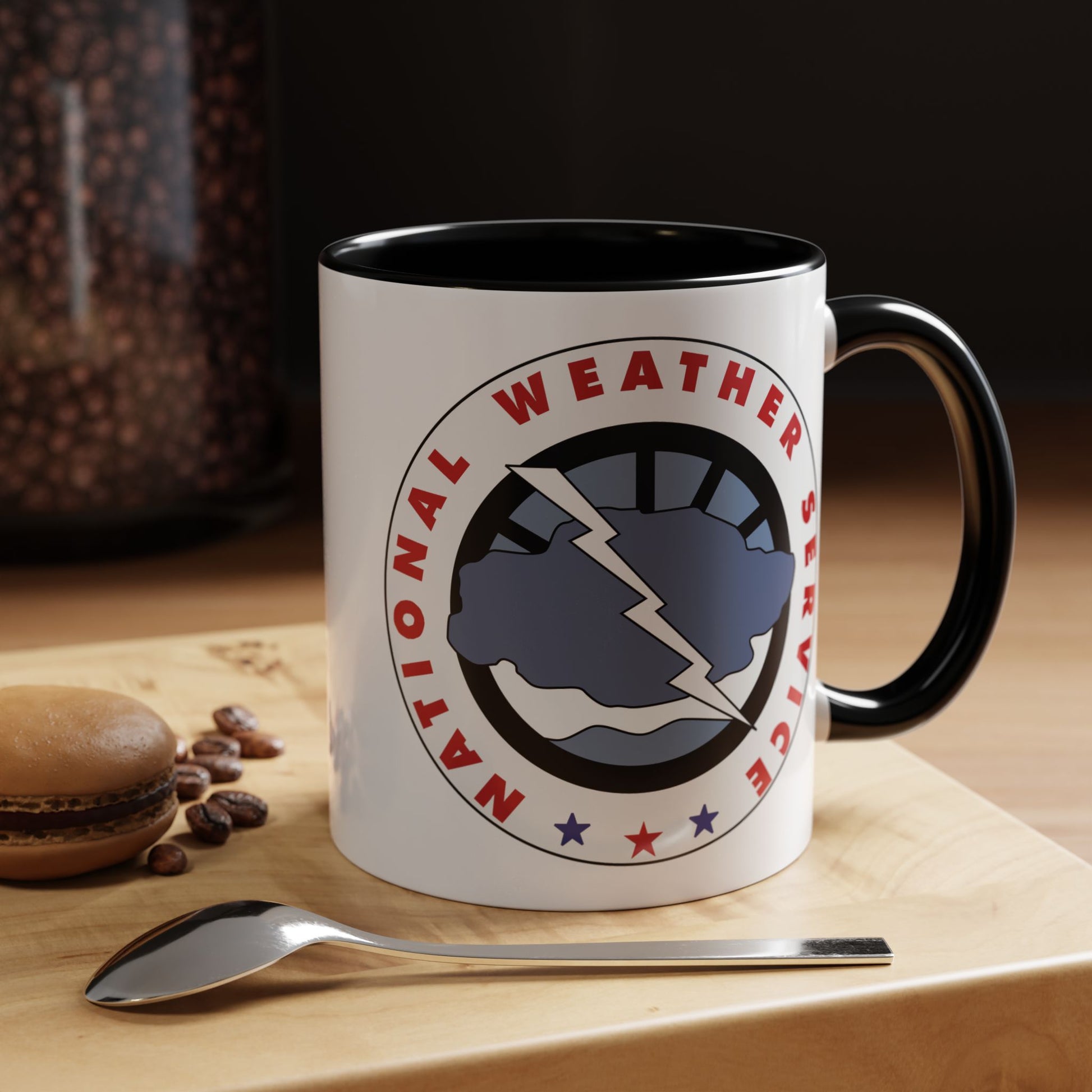 National Weather Service Coffee Mug - Double Sided Print, Black Accent White Ceramic, 11oz by TheGlassyLass.com