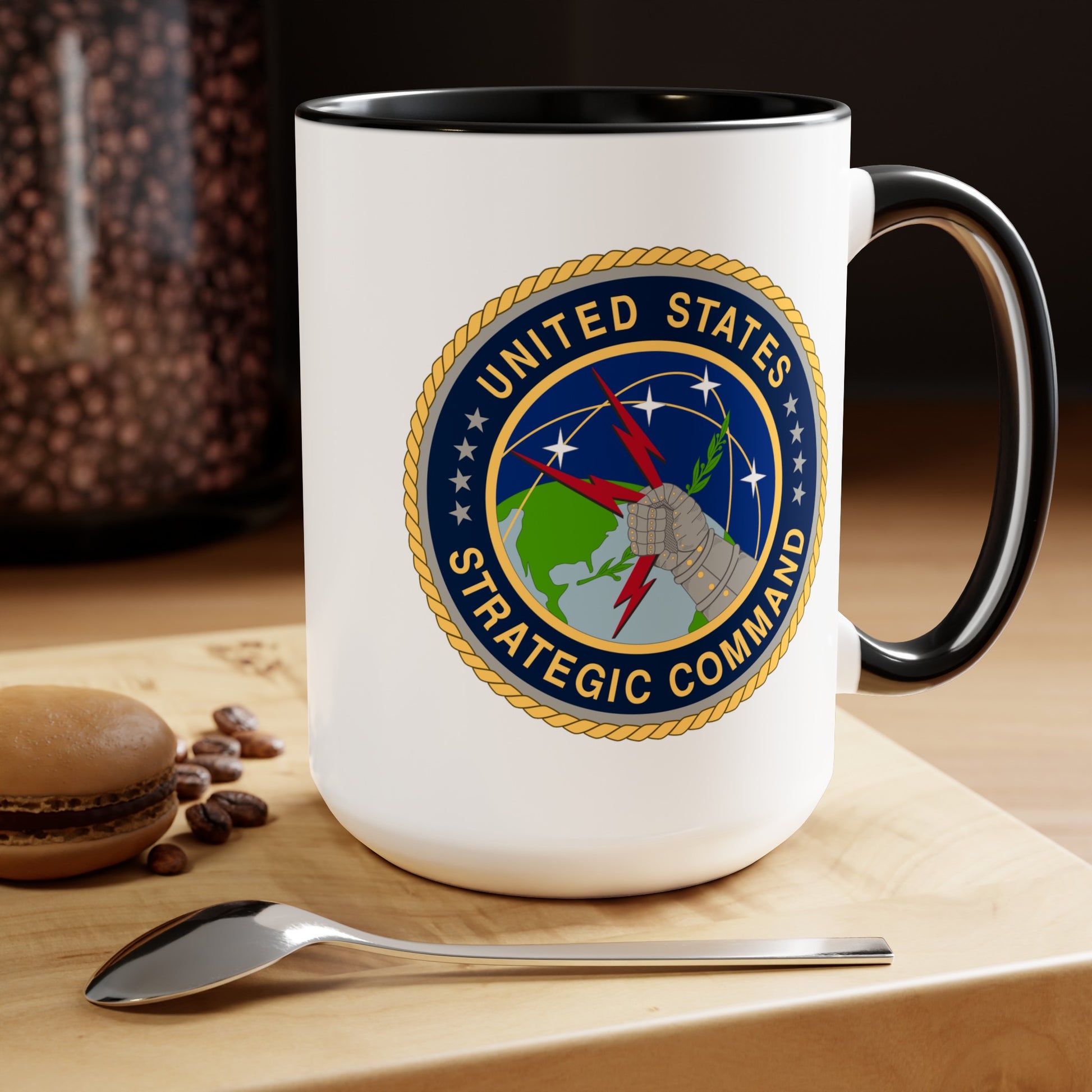 US Strategic Command Coffee Mug - Double Sided Black Accent White Ceramic 15oz by TheGlassyLass.com