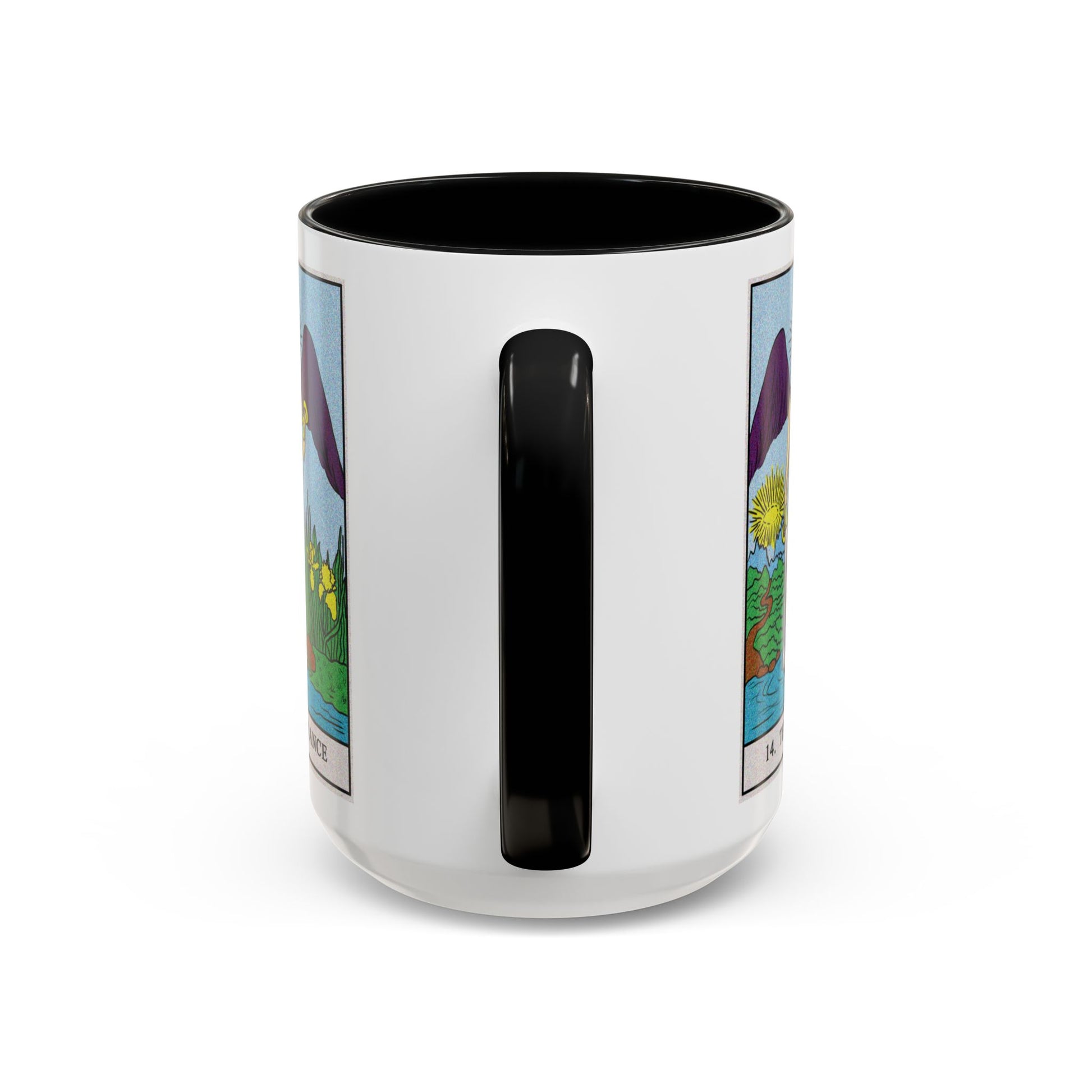 Temperance Tarot Card Coffee Mug - Double Sided Black Accent White Ceramic 15oz by TheGlassyLass.com