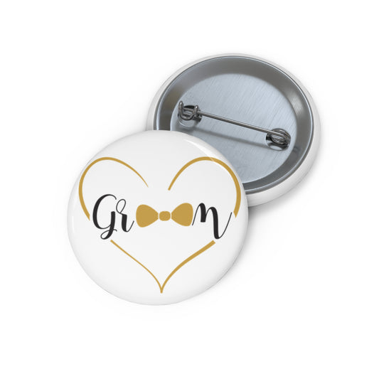 Groom Button Pin 1.25" Round | Wedding Party Design by TheGlassyLass.com