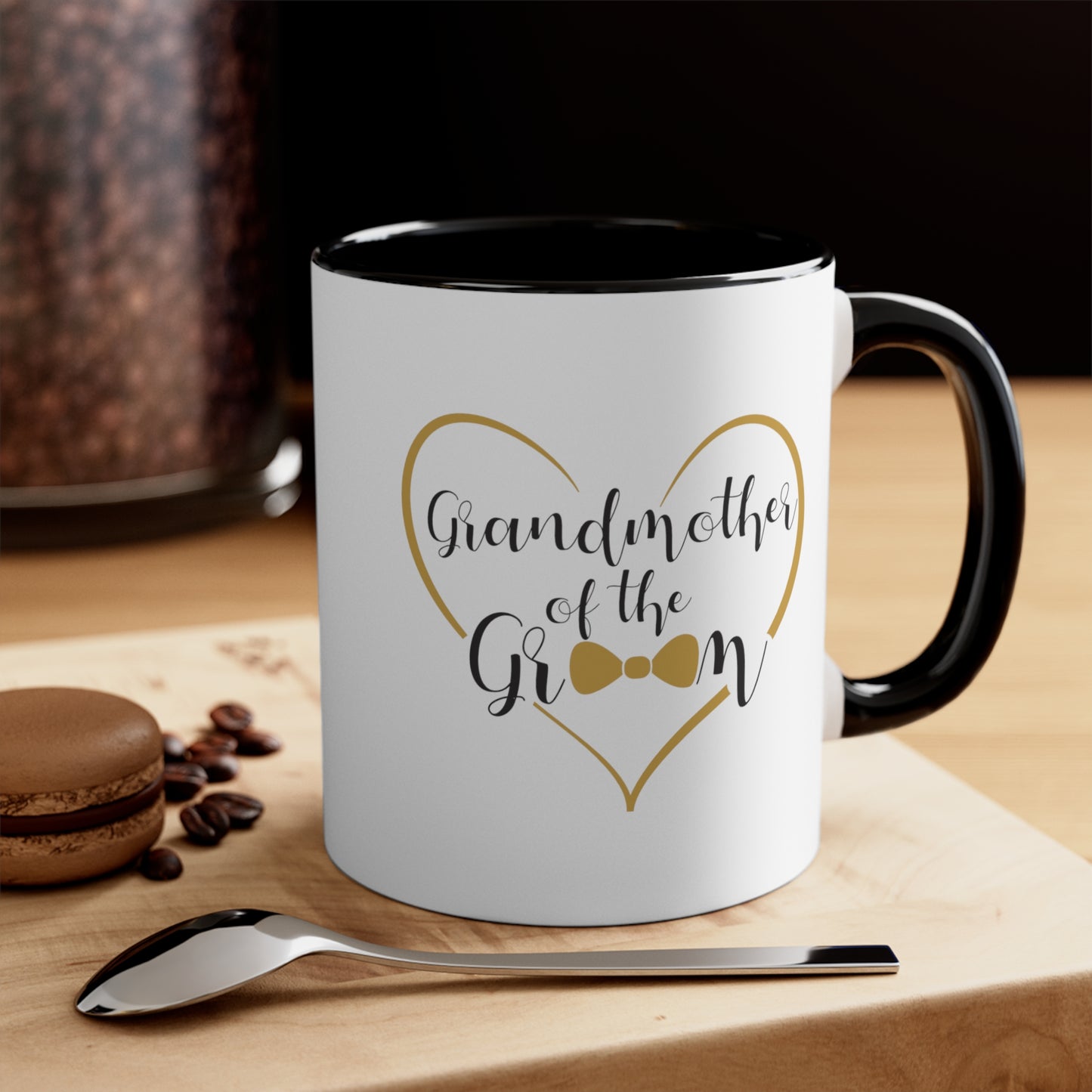 Grandmother of the Groom Coffee Mug - Double Sided Black Accent Ceramic 11oz by TheGlassyLass.com