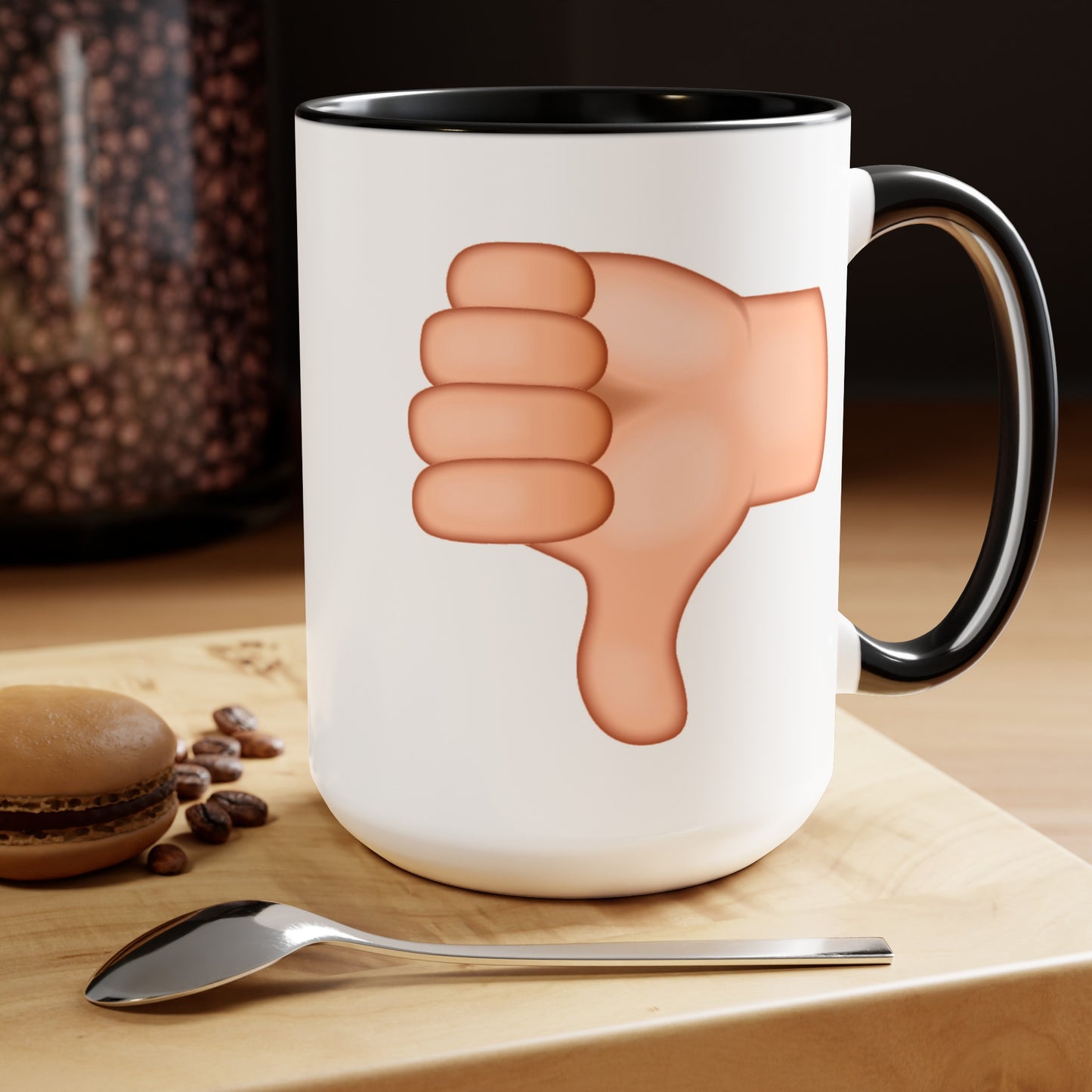 Thumb Up Thumb Down Coffee Mug - Double Sided Black Accent White Ceramic 15oz by TheGlassyLass.com