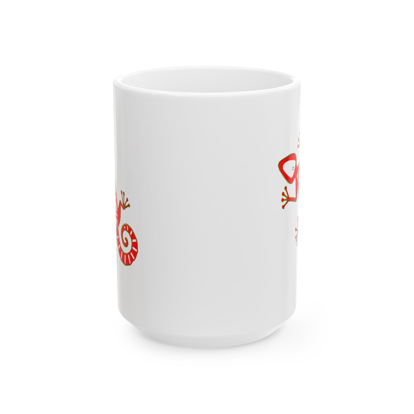 Gecko Coffee Mug - Double Sided White Ceramic 15oz by TheGlassyLass.com