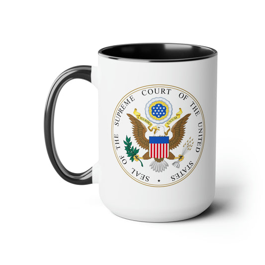 US Supreme Court Seal Coffee Mug - Double Sided Black Accent White Ceramic 15oz by TheGlassyLass.com