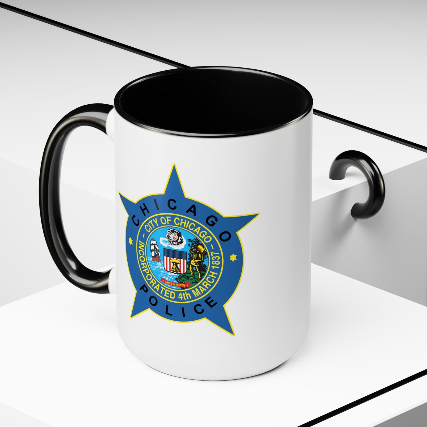 Chicago Police Department - Double Sided Black Accent White Ceramic Coffee Mug 15oz by TheGlassyLass.com