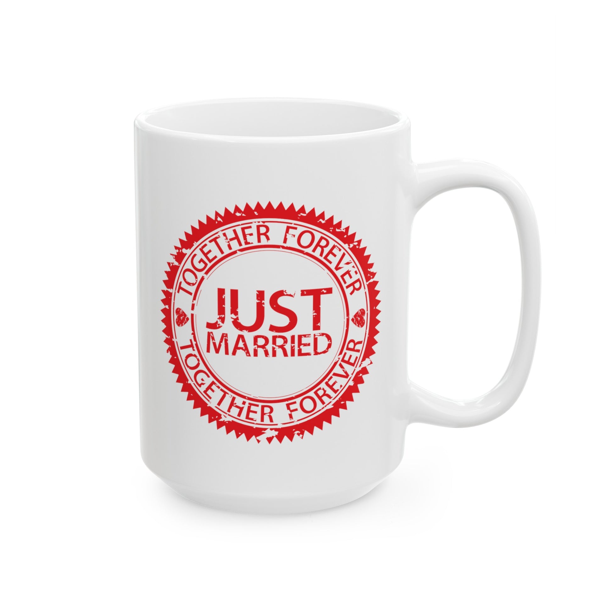 Just Married Coffee Mug - Double Sided White Ceramic 15oz by TheGlassyLass.com