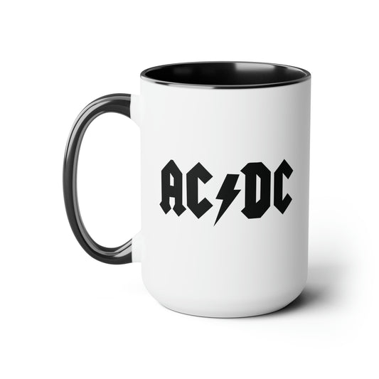 AC DC Coffee Mug - Double Sided Black Accent White Ceramic 15oz by TheGlassyLass