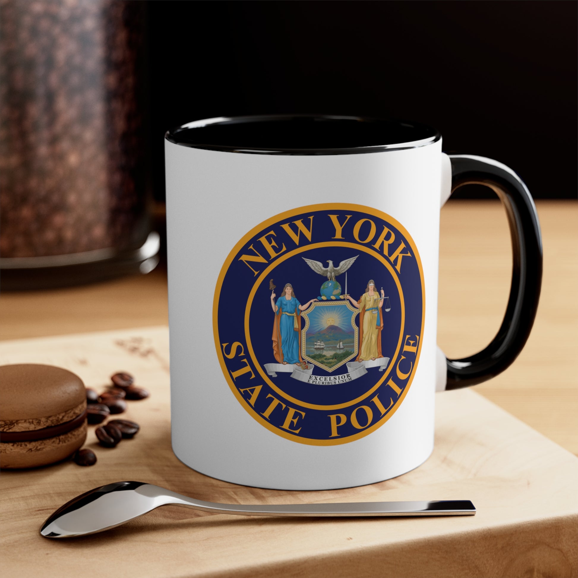 New York State Police Coffee Mug - Double Sided Black Accent White Ceramic 11oz by TheGlassyLass