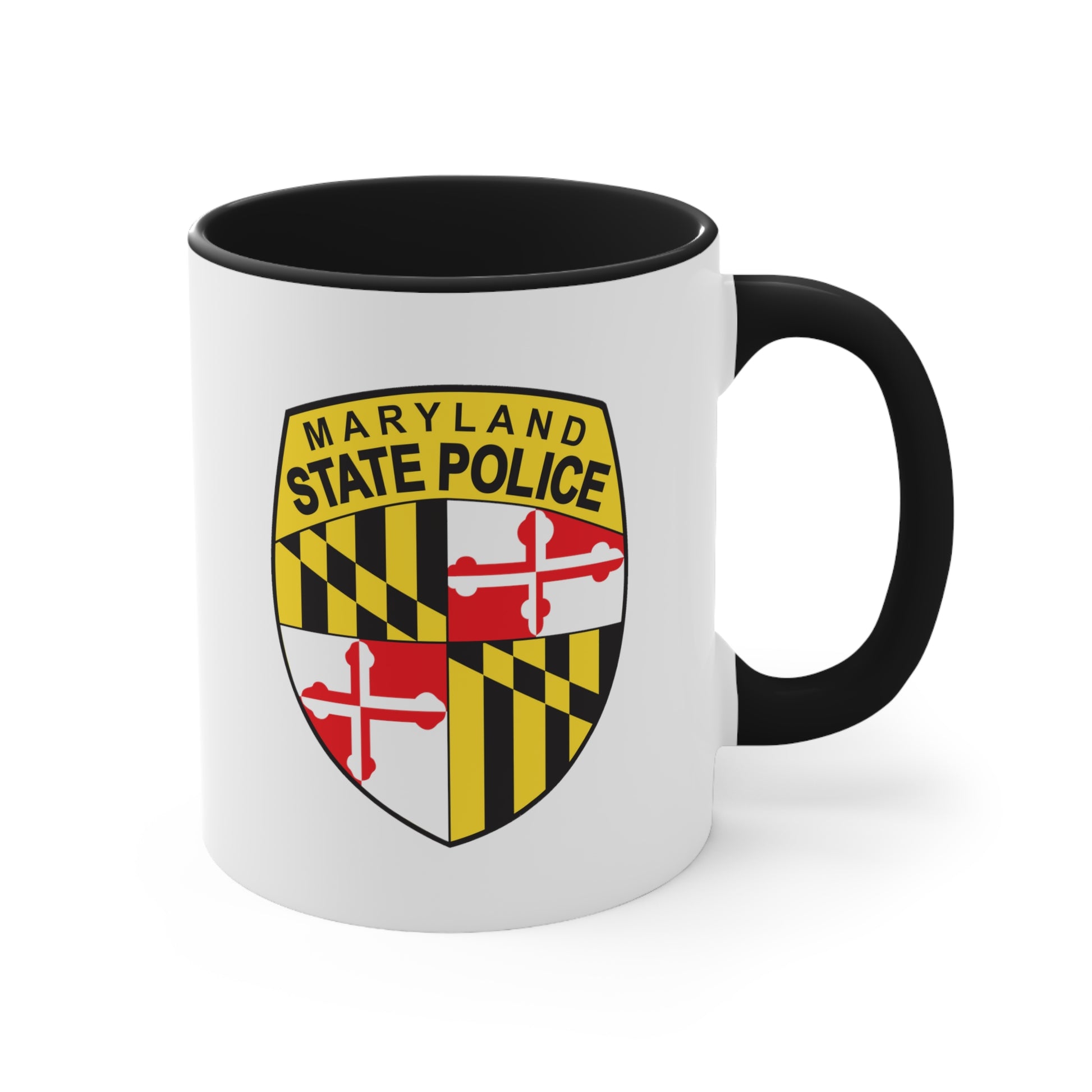 Maryland State Police Coffee Mug - Double Sided Black Accent White Ceramic 11oz by TheGlassyLass.com