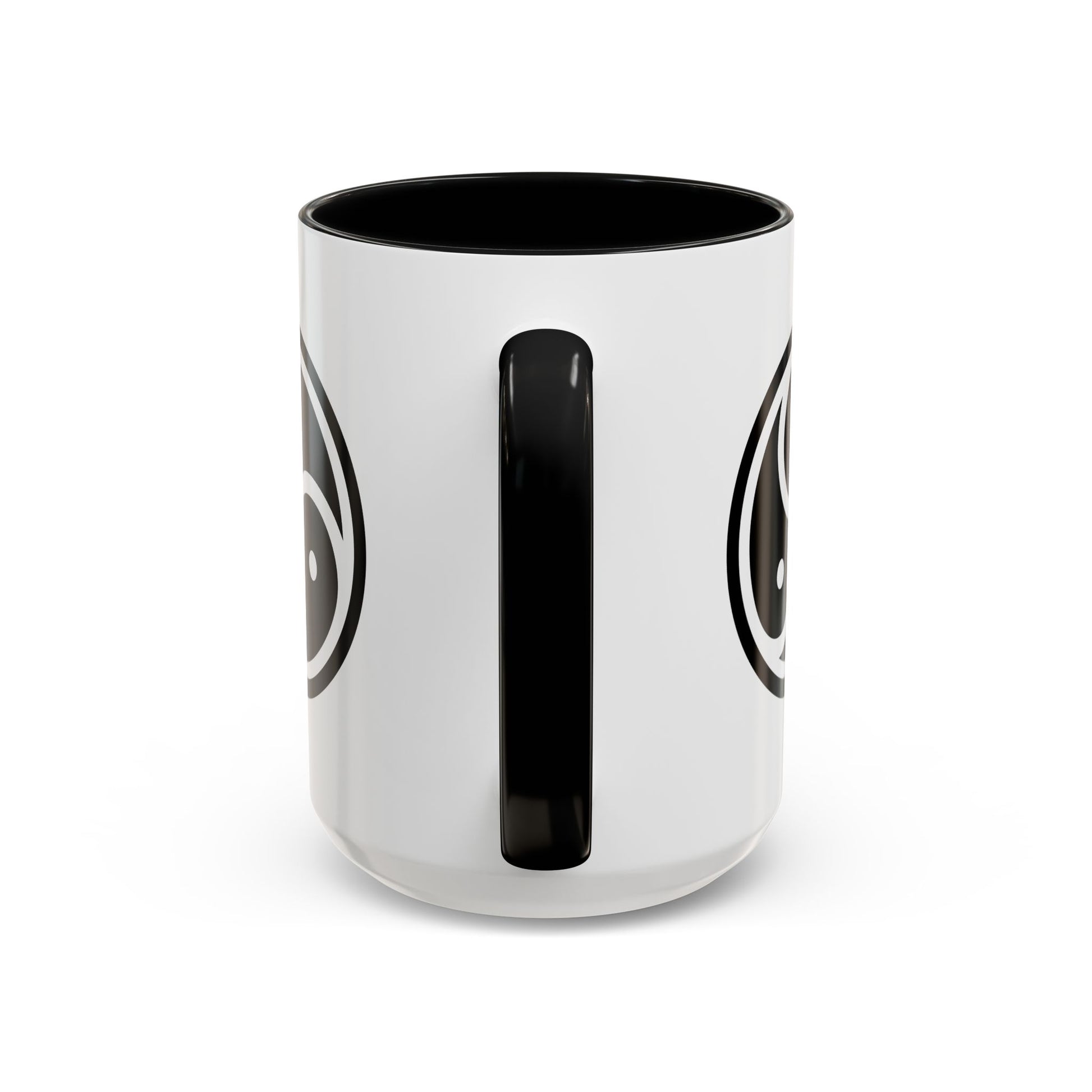 Tri Yin Yang Symbol Coffee Mug - Double Sided Print, Black Accent White Ceramic, 15oz by TheGlassyLass.com