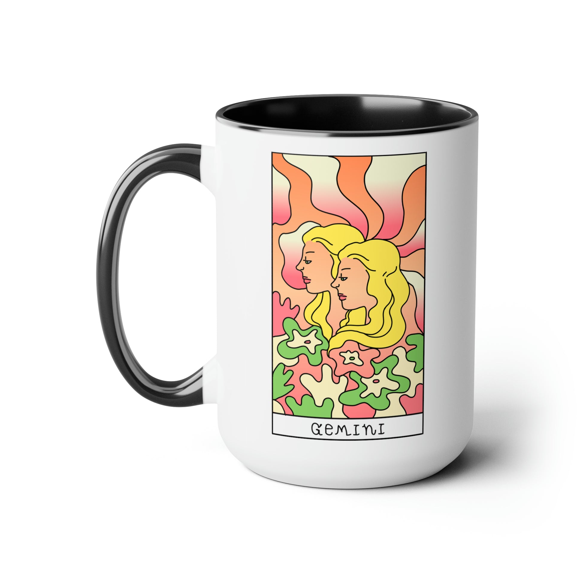 Gemini Tarot Card Coffee Mug - Double Sided Black Accent Ceramic 15oz by TheGlassyLass.com