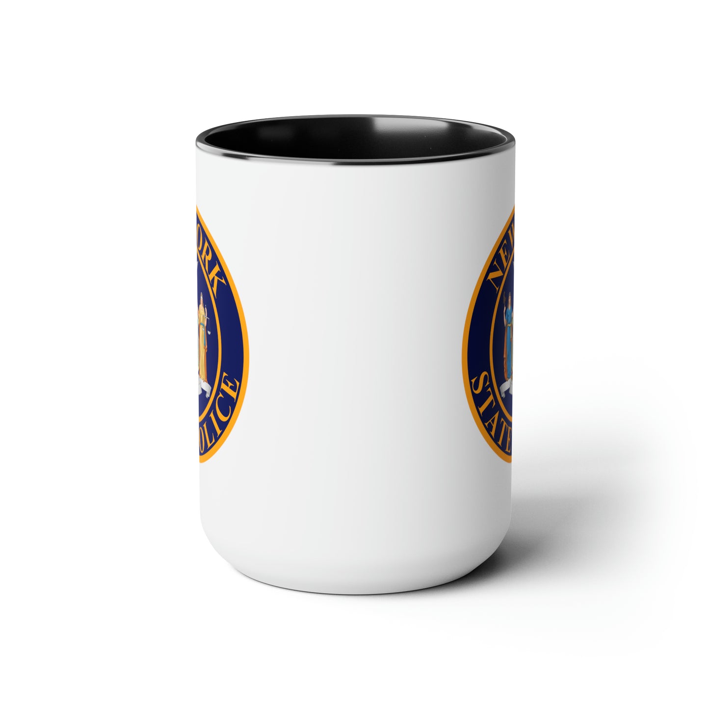 New York State Police Coffee Mug - Double Sided Black Accent White Ceramic 15oz by TheGlassyLass