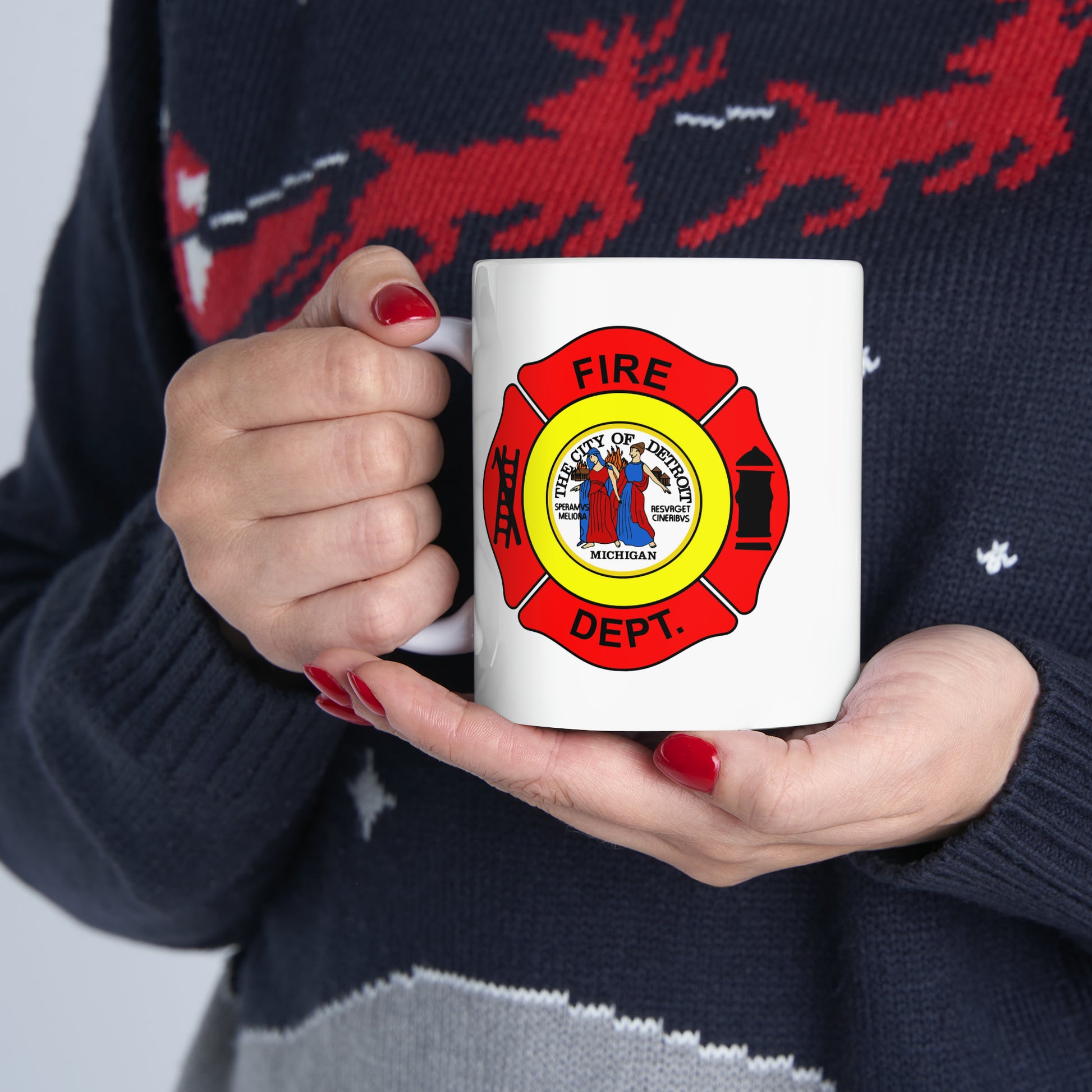 Detroit Fire Department Coffee Mug - Double Sided White Ceramic 11oz by TheGlassyLass.com