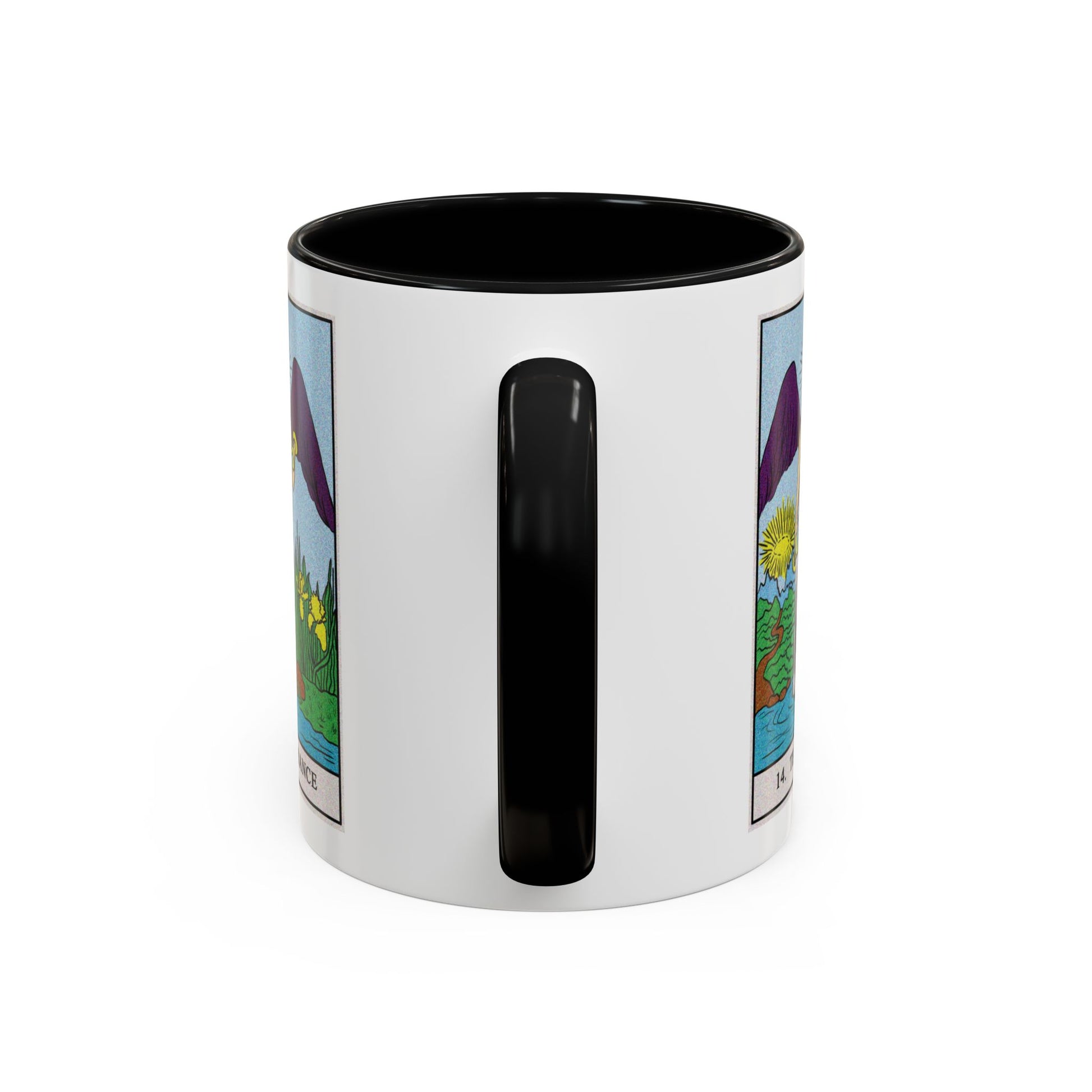 Temperance Tarot Card Coffee Mug - Double Sided Print, Black Accent White Ceramic, 11oz by TheGlassyLass.com