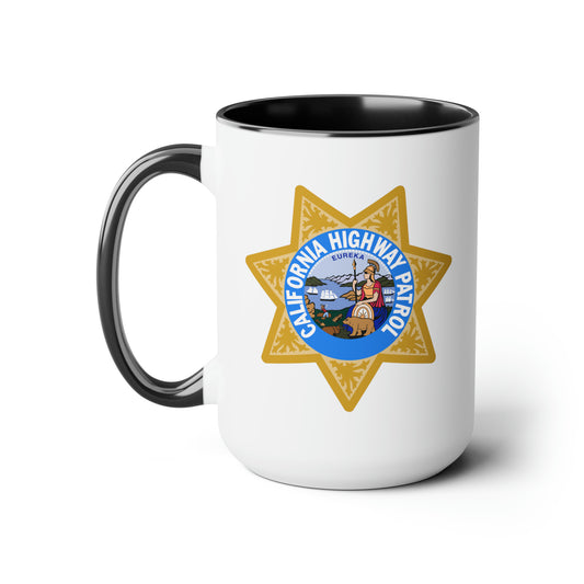 California Highway Patrol Coffee Mug - Double Sided Black Accent White Ceramic 15oz by TheGlassyLass