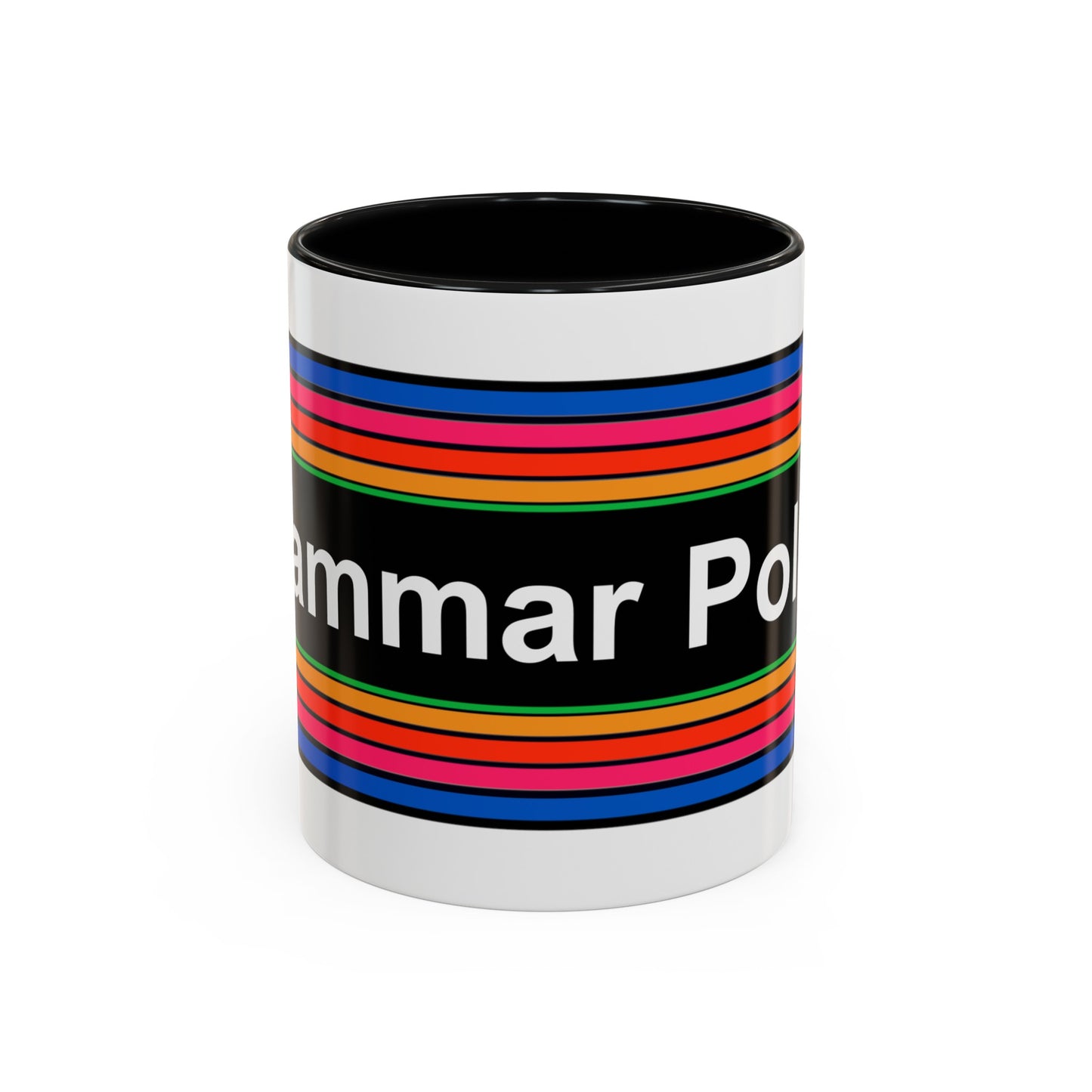 Rainbow Grammar Police Coffee Mug - Wrap Print Black Accent Ceramic 11oz - by TheGlassyLass.com