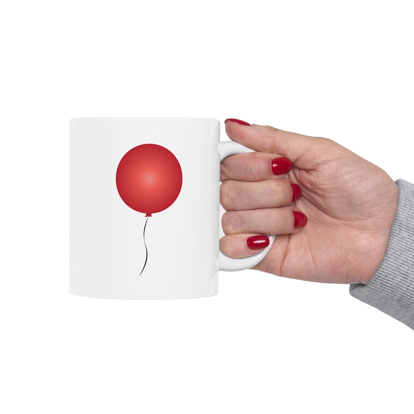 Red Balloon Coffee Mug - Double Sided White Ceramic 11oz by TheGlassyLass.com