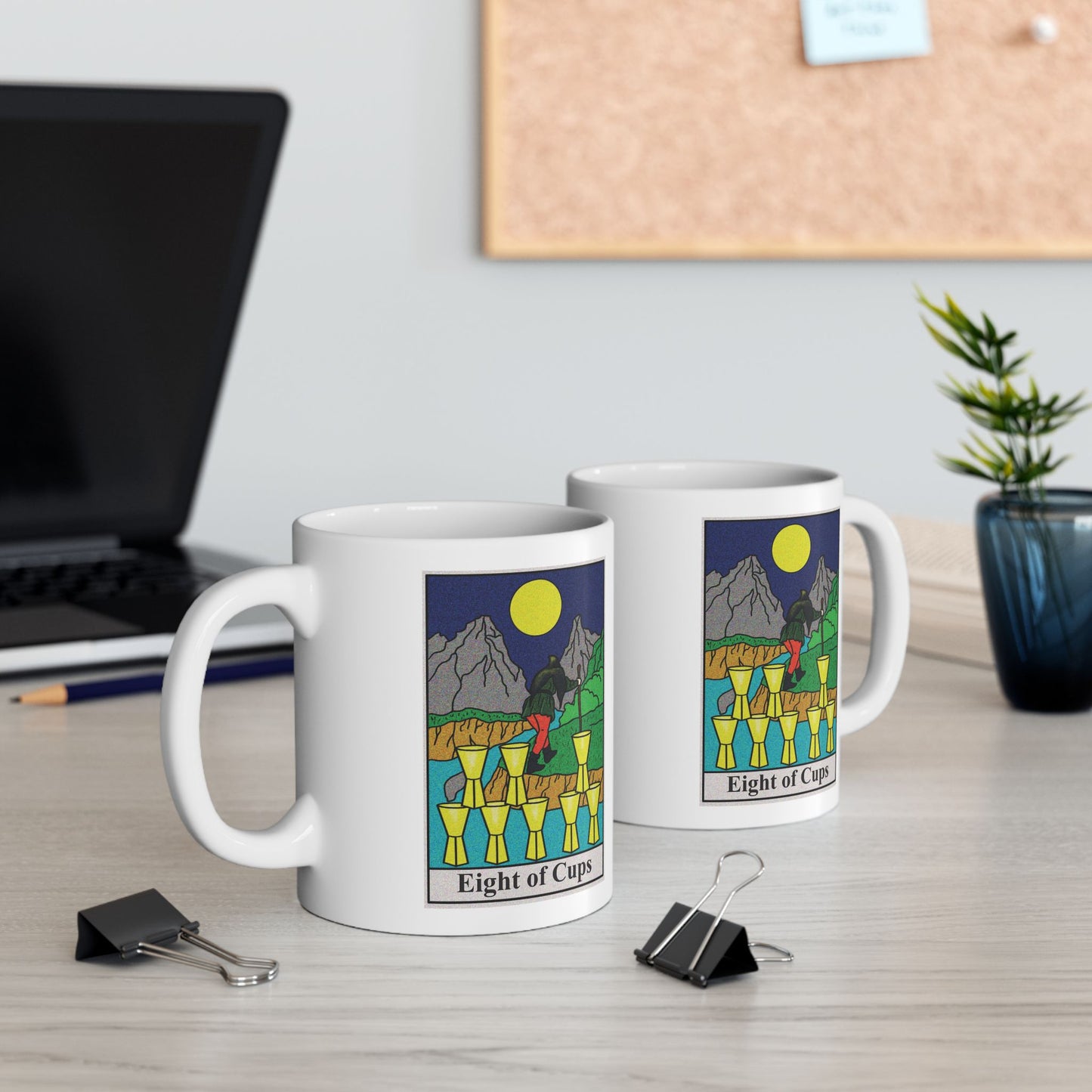 Eight of Cups Tarot Card Coffee Mug - Double Sided Print, White Ceramic, 11oz by TheGlassyLass.com