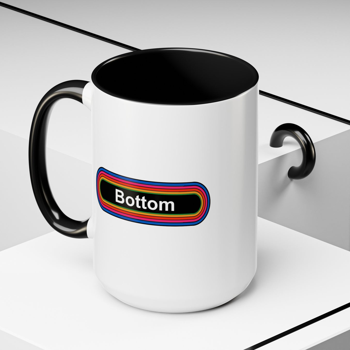 Bottom Rainbow Coffee Mug - Double Sided Black Accent Ceramic 15oz - by TheGlassyLass.com