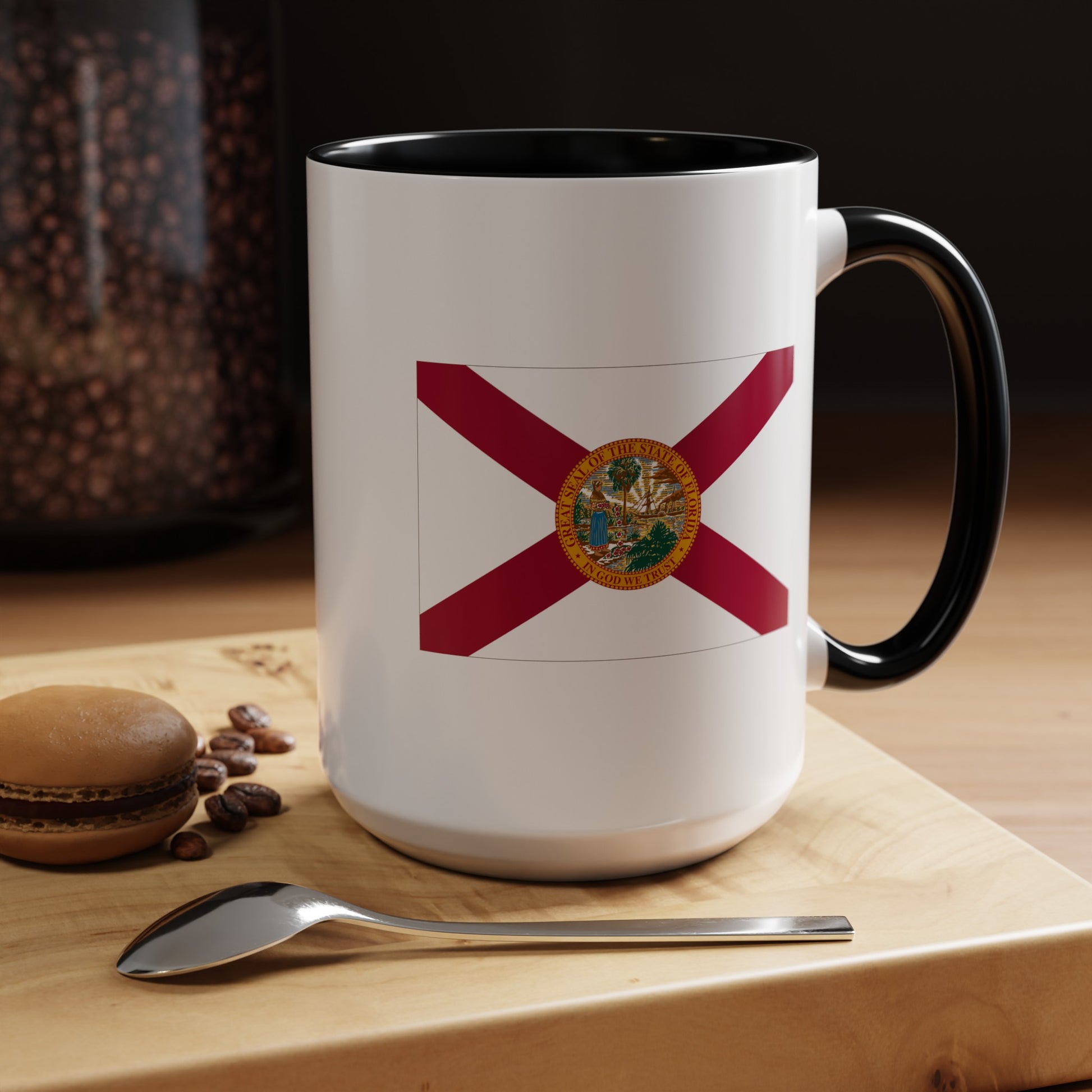 Florida State Flag - Double Sided Black Accent White Ceramic Coffee Mug 15oz by TheGlassyLass.com