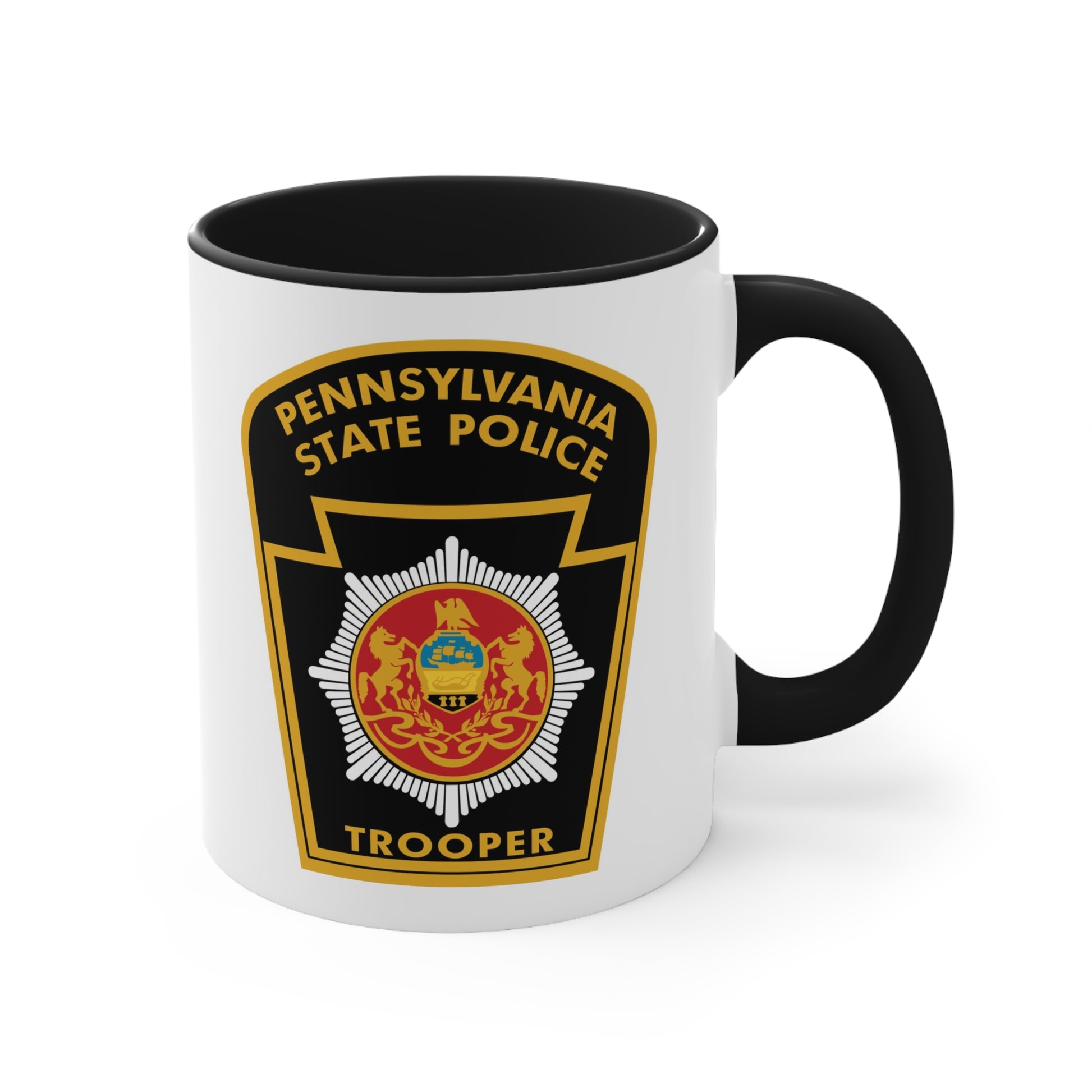 Pennsylvania State Police Trooper Coffee Mug - Double Sided Black Accent White Ceramic 11oz by TheGlassyLass