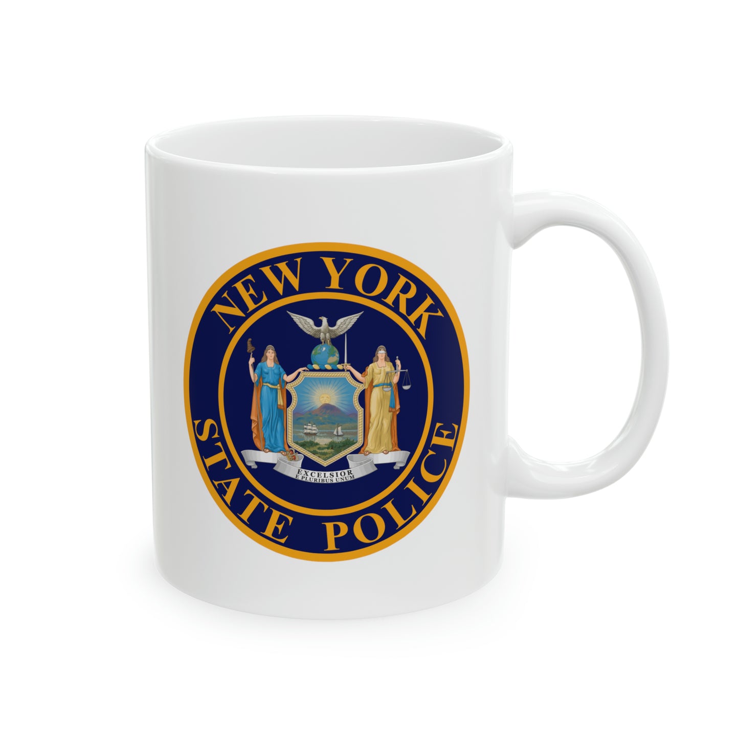 New York State Police Coffee Mug - Double Sided White Ceramic 11oz by TheGlassyLass.com