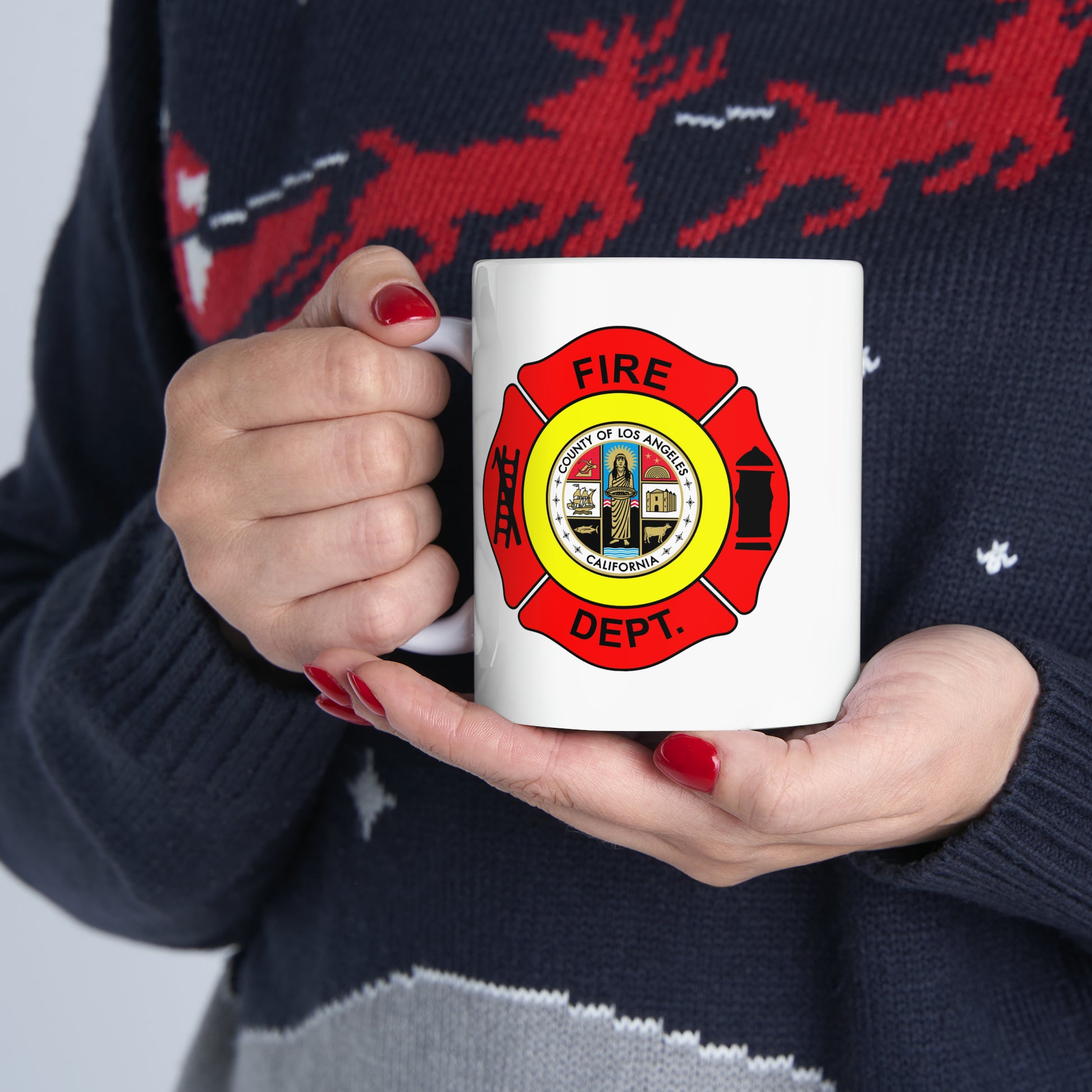 LA County Fire Department Coffee Mug - Double Sided White Ceramic 11oz by TheGlassyLass.com