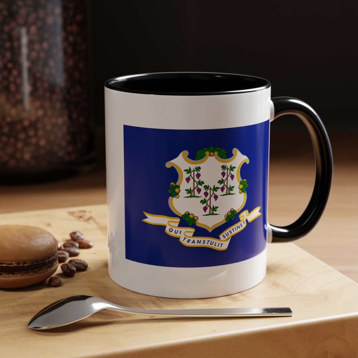 Connecticut State Flag - Double Sided Black Accent White Ceramic Coffee Mug 11oz by TheGlassyLass.com