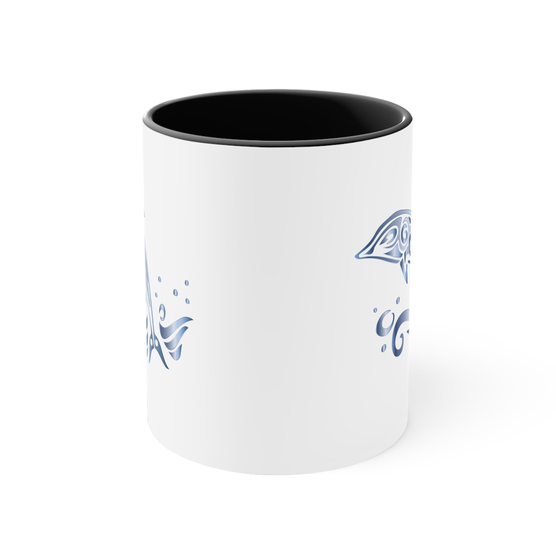 Dolphin Coffee Mug - Double Sided Black Accent White Ceramic 11oz by TheGlassyLass.com