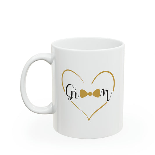 Groom Coffee Mug - Double Sided 11oz White Ceramic by TheGlassyLass.com