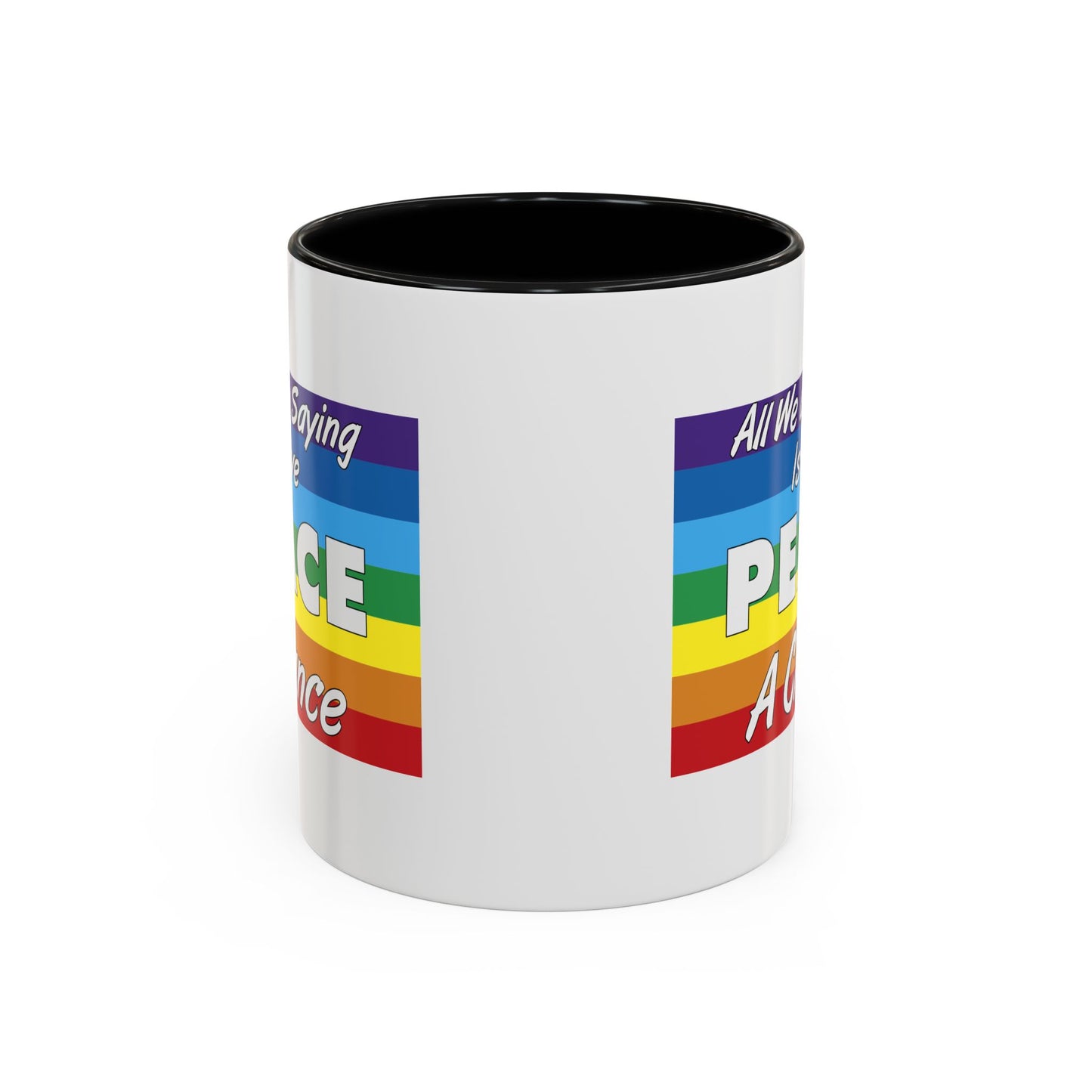 Give Peace a Chance Flag Coffee Mug - Double Sided Black Accent White Ceramic 11oz by TheGlassyLass.com