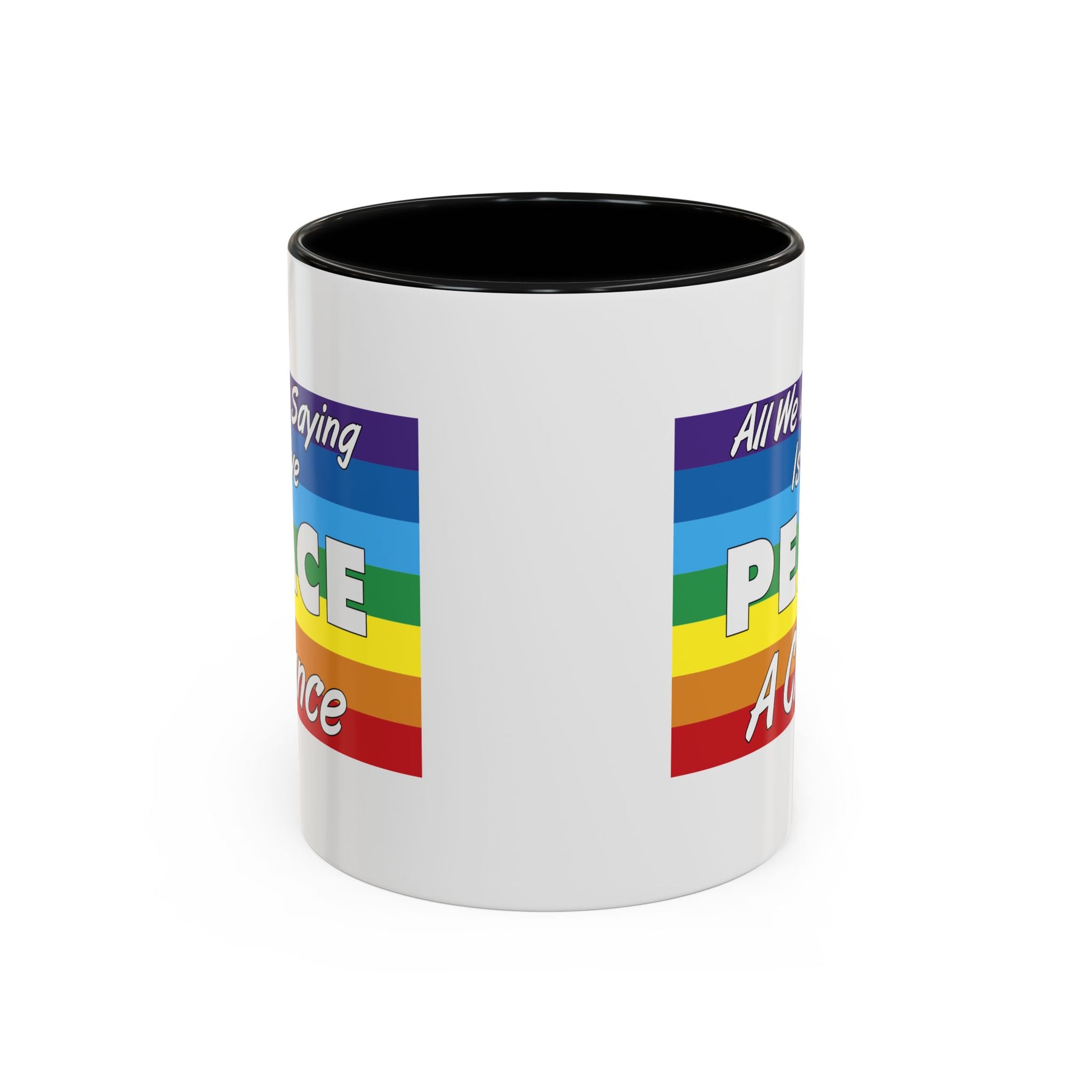 Give Peace a Chance Flag Coffee Mug - Double Sided Black Accent White Ceramic 11oz by TheGlassyLass.com