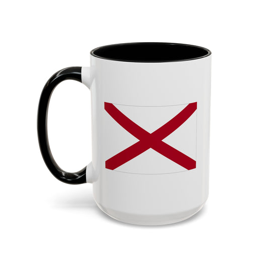 Alabama State Flag - Double Sided Black Accent White Ceramic Coffee Mug 15oz by TheGlassyLass.com