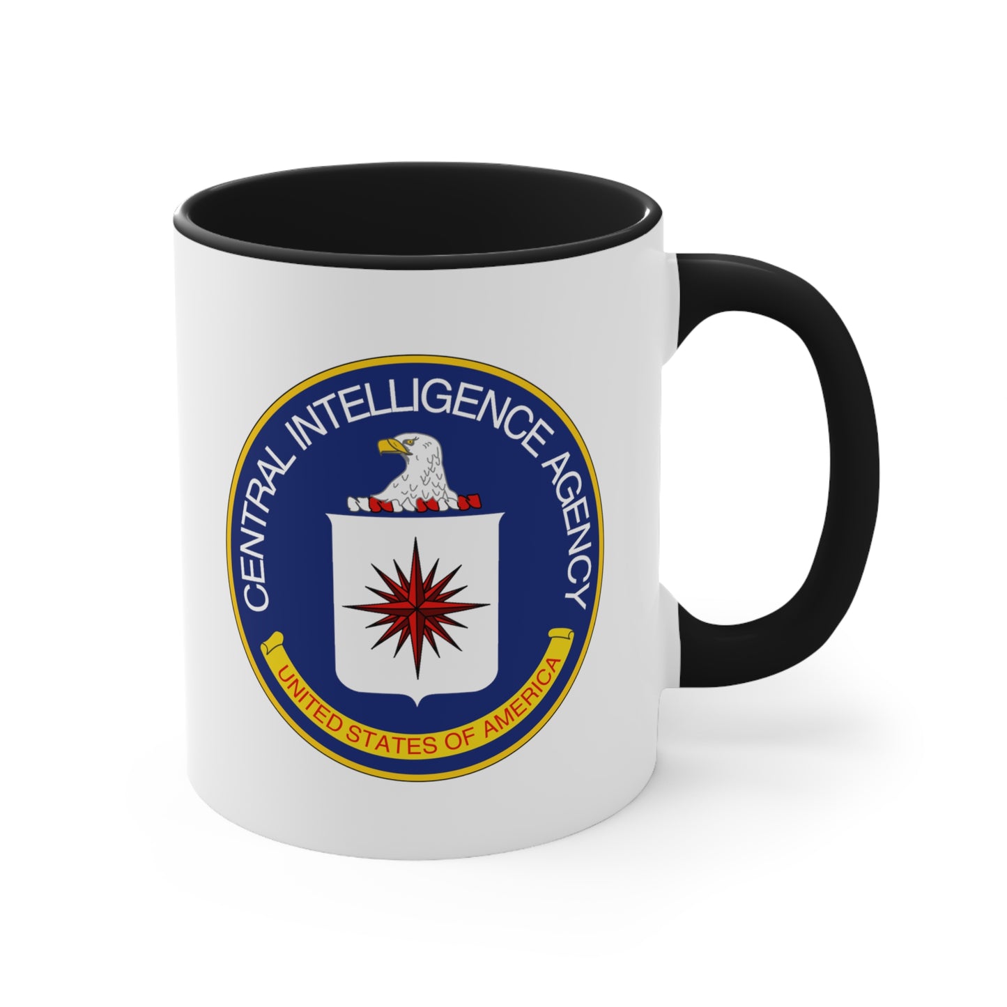 CIA Logo Coffee Mug - Double Sided Black Accent White Ceramic 11oz by TheGlassyLass