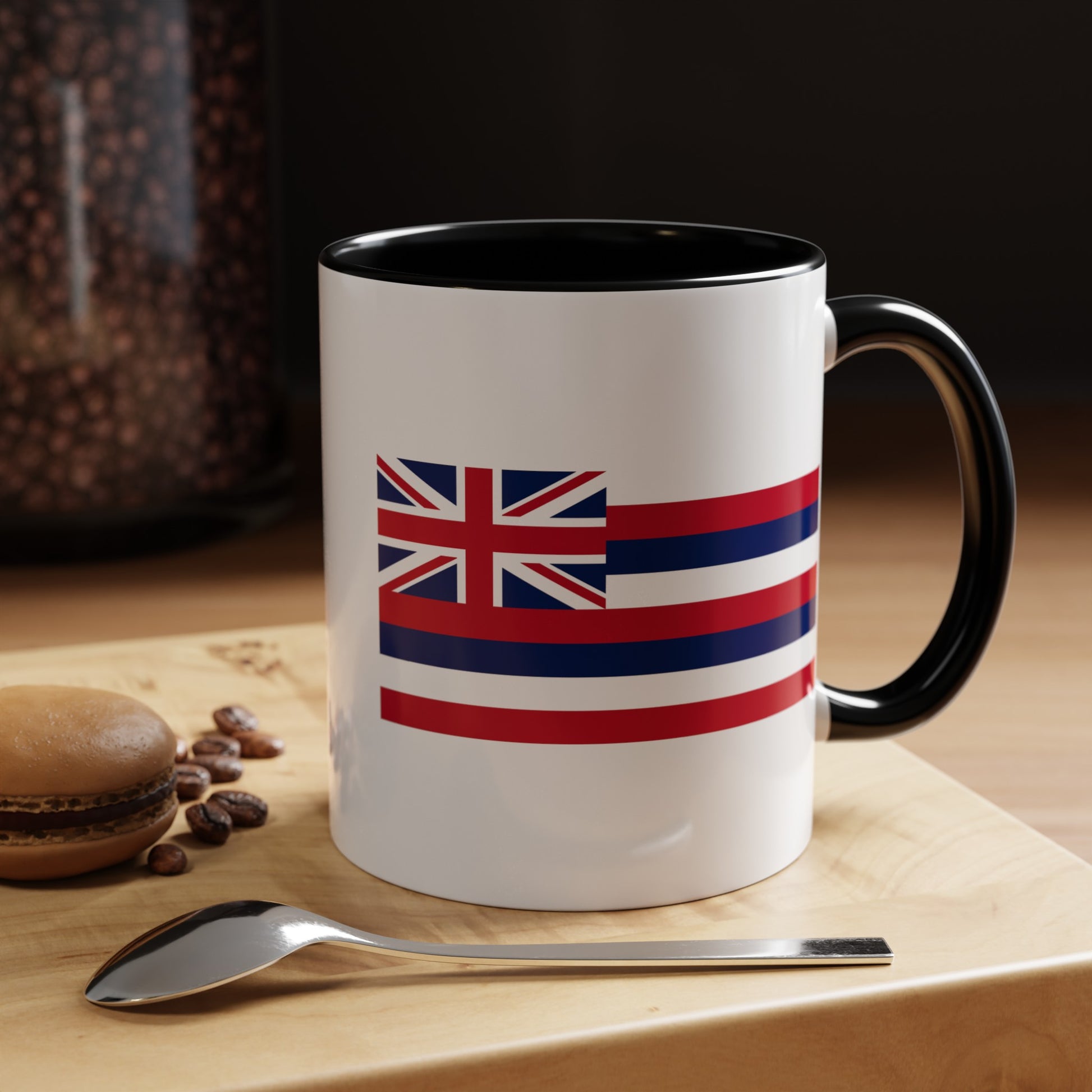 Hawaii State Flag - Double Sided Black Accent White Ceramic Coffee Mug 11oz by TheGlassyLass.com