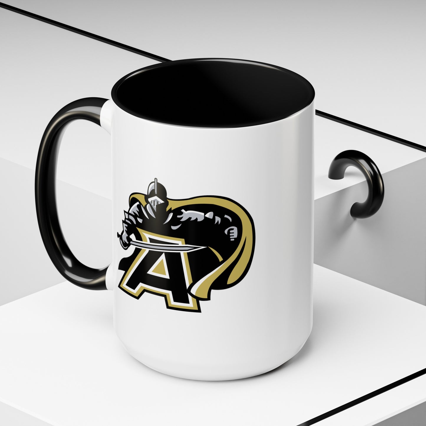 US Army Black Knights - Double Sided Black Accent White Ceramic Coffee Mug 15oz by TheGlassyLass.com