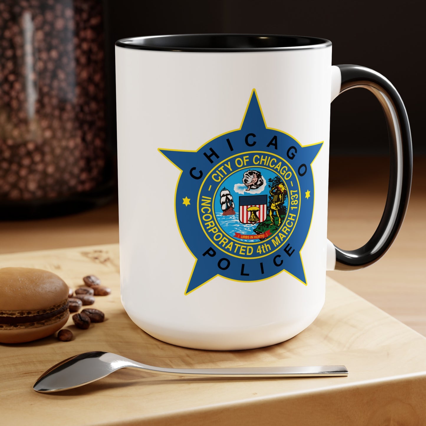 Chicago Police Department - Double Sided Black Accent White Ceramic Coffee Mug 15oz by TheGlassyLass.com