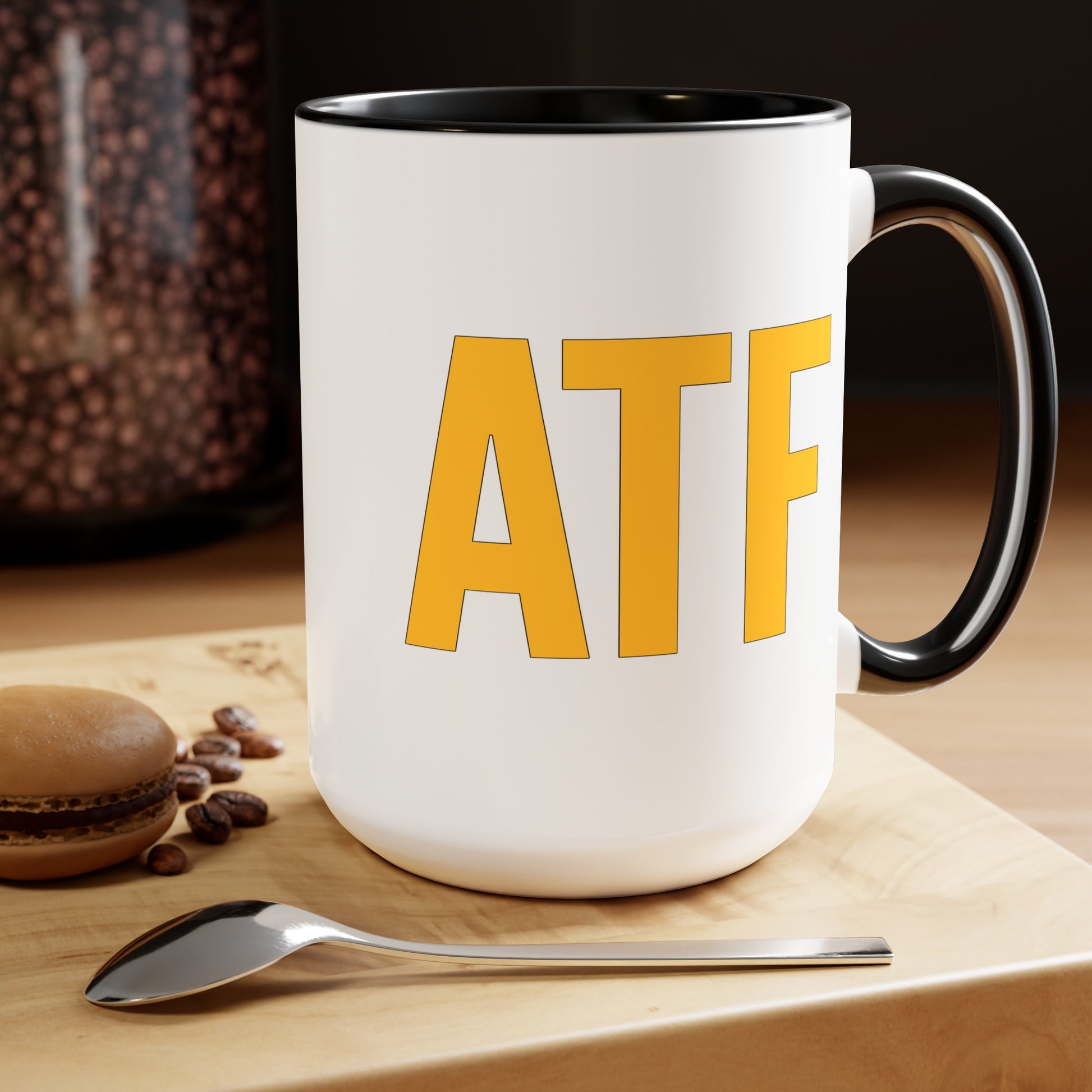 ATF Coffee Mug - Double Sided Black Accent White Ceramic 15oz by TheGlassyLass.com