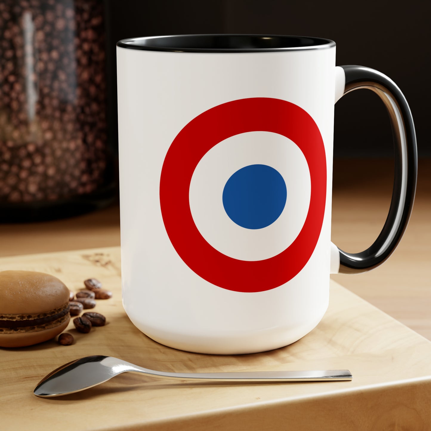 French Air Force Roundel Coffee Mug - Double Sided Black Accent Ceramic 15oz - by TheGlassyLass.com